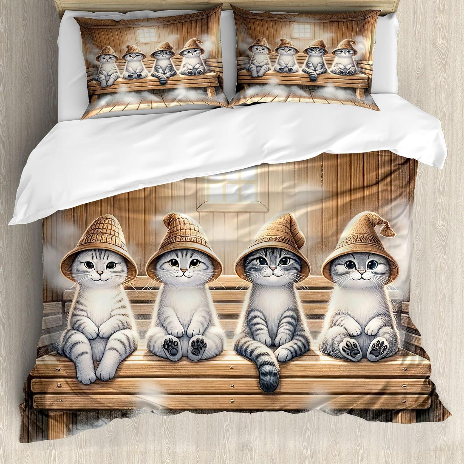 imageAmbesonne Cat Duvet Cover Set Romantic Date Night of Kitties Drinking Milkshake Cozy Night Scene Valentines Decorative 3 Piece Bedding Set with 2 Pillow Shams California King Dark Blue ApricotPastel Brown and Pale Grey