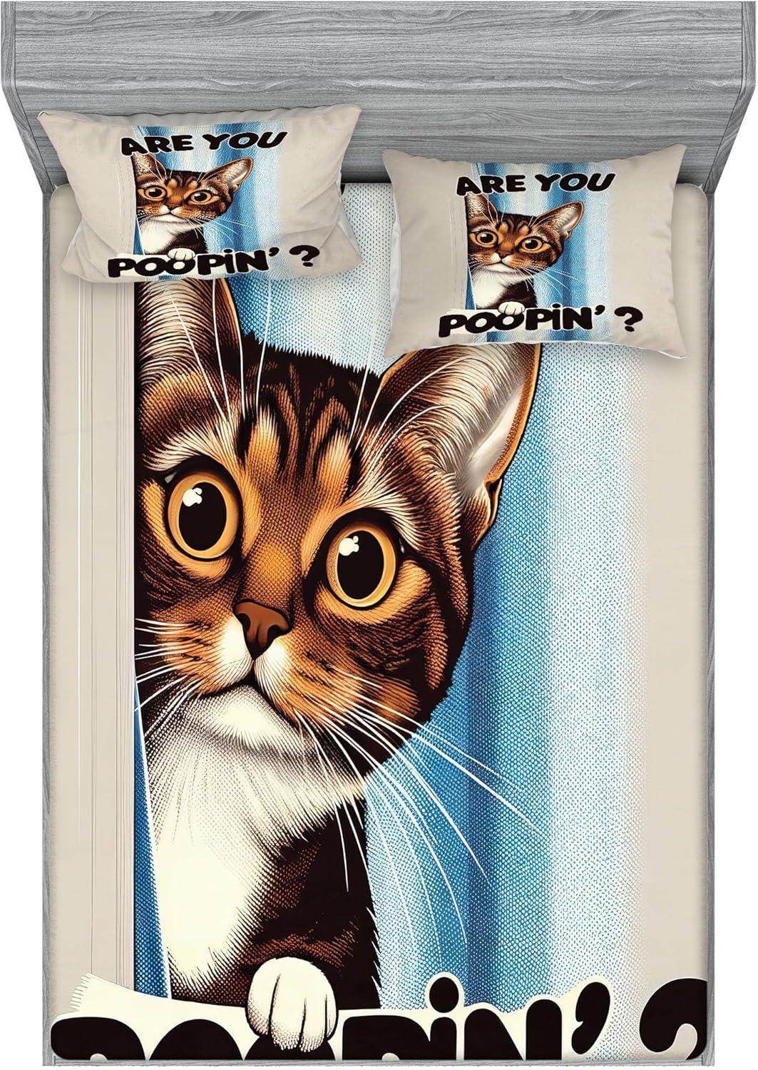 imageAmbesonne Cat Fitted Sheet amp Pillow Sham Set Romantic Date Night of Kitties Drinking Milkshake Cozy Night Scene Valentines Decorative Printed 3 Piece Bedding Decor Set Queen Dark Blue ApricotBlue Coconut Chocolate