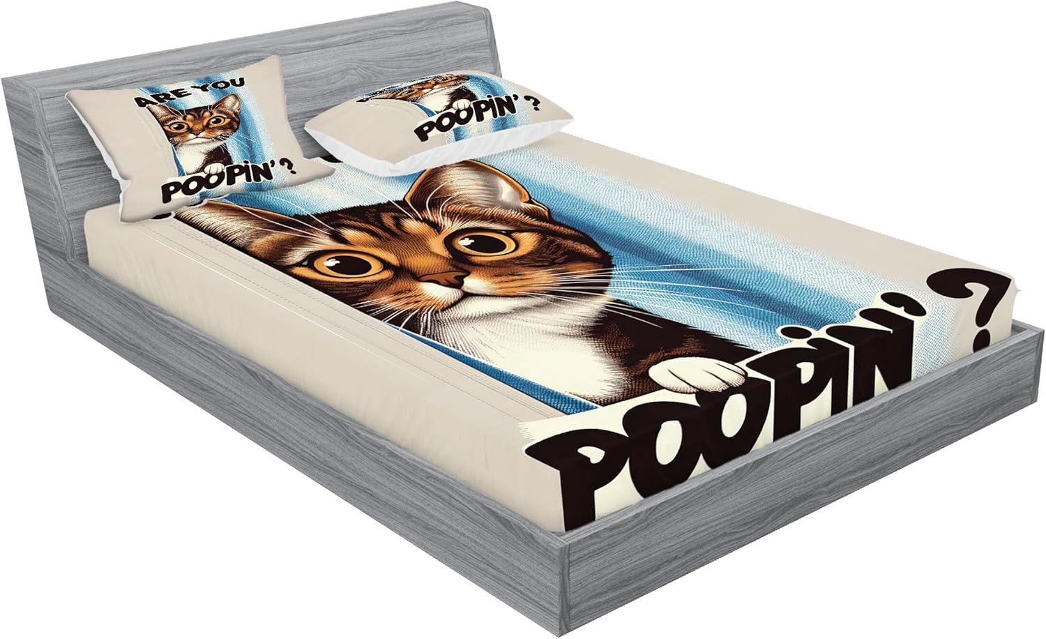 imageAmbesonne Cat Fitted Sheet amp Pillow Sham Set Romantic Date Night of Kitties Drinking Milkshake Cozy Night Scene Valentines Decorative Printed 3 Piece Bedding Decor Set Queen Dark Blue ApricotBlue Coconut Chocolate