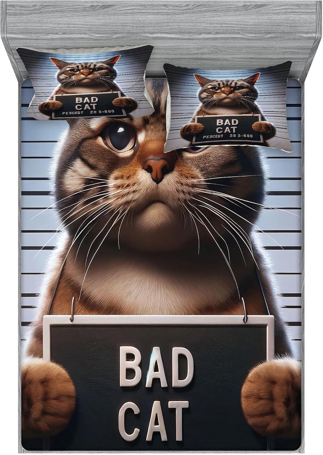 imageAmbesonne Cat Fitted Sheet amp Pillow Sham Set Romantic Date Night of Kitties Drinking Milkshake Cozy Night Scene Valentines Decorative Printed 3 Piece Bedding Decor Set Queen Dark Blue ApricotUmber and Pale Blue Grey