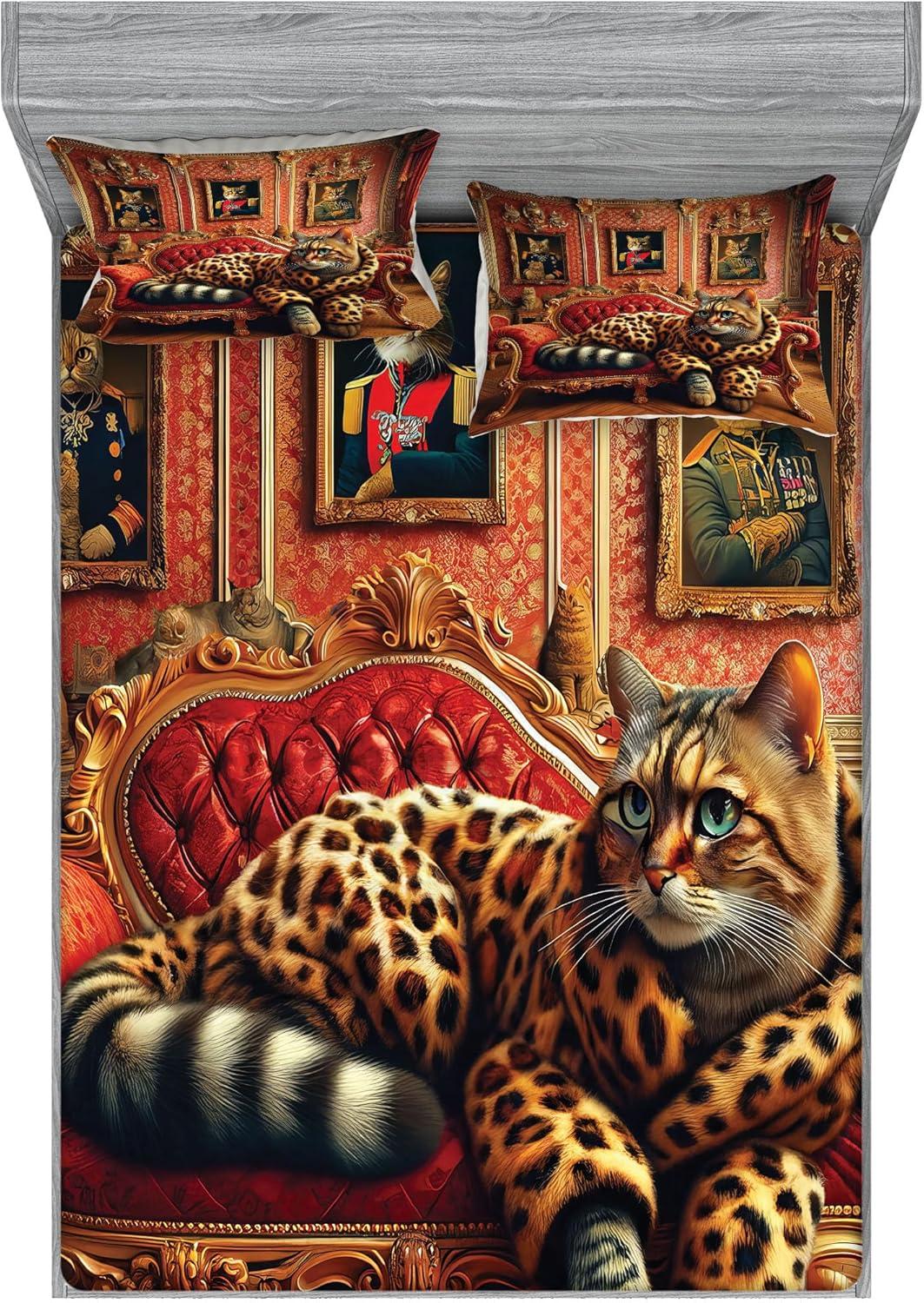 imageAmbesonne Cat Fitted Sheet amp Pillow Sham Set Romantic Date Night of Kitties Drinking Milkshake Cozy Night Scene Valentines Decorative Printed 3 Piece Bedding Decor Set Queen Dark Blue ApricotMarigold Salmon