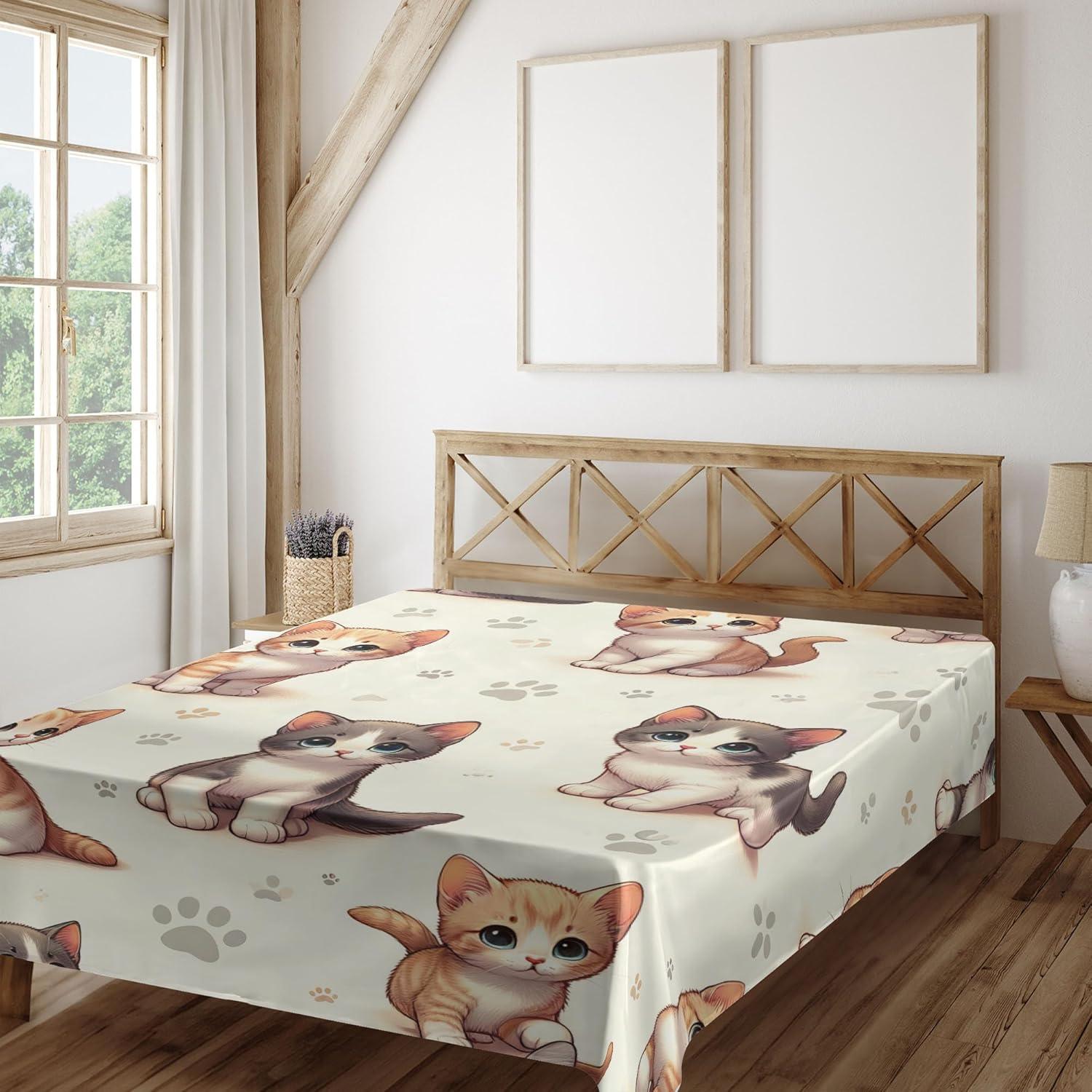 imageAmbesonne Cat Flat Sheet Romantic Date Night of Kitties Drinking Milkshake Cozy Night Scene Valentines Soft and Comfortable Top Sheet Decorative Bedding 1 Piece Full Size Dark Blue ApricotIvory Apricot and Dark Grey
