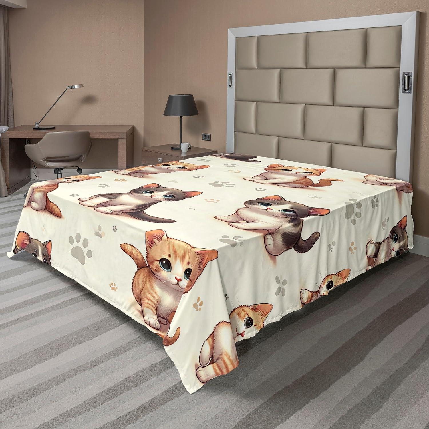 imageAmbesonne Cat Flat Sheet Romantic Date Night of Kitties Drinking Milkshake Cozy Night Scene Valentines Soft and Comfortable Top Sheet Decorative Bedding 1 Piece Full Size Dark Blue ApricotIvory Apricot and Dark Grey