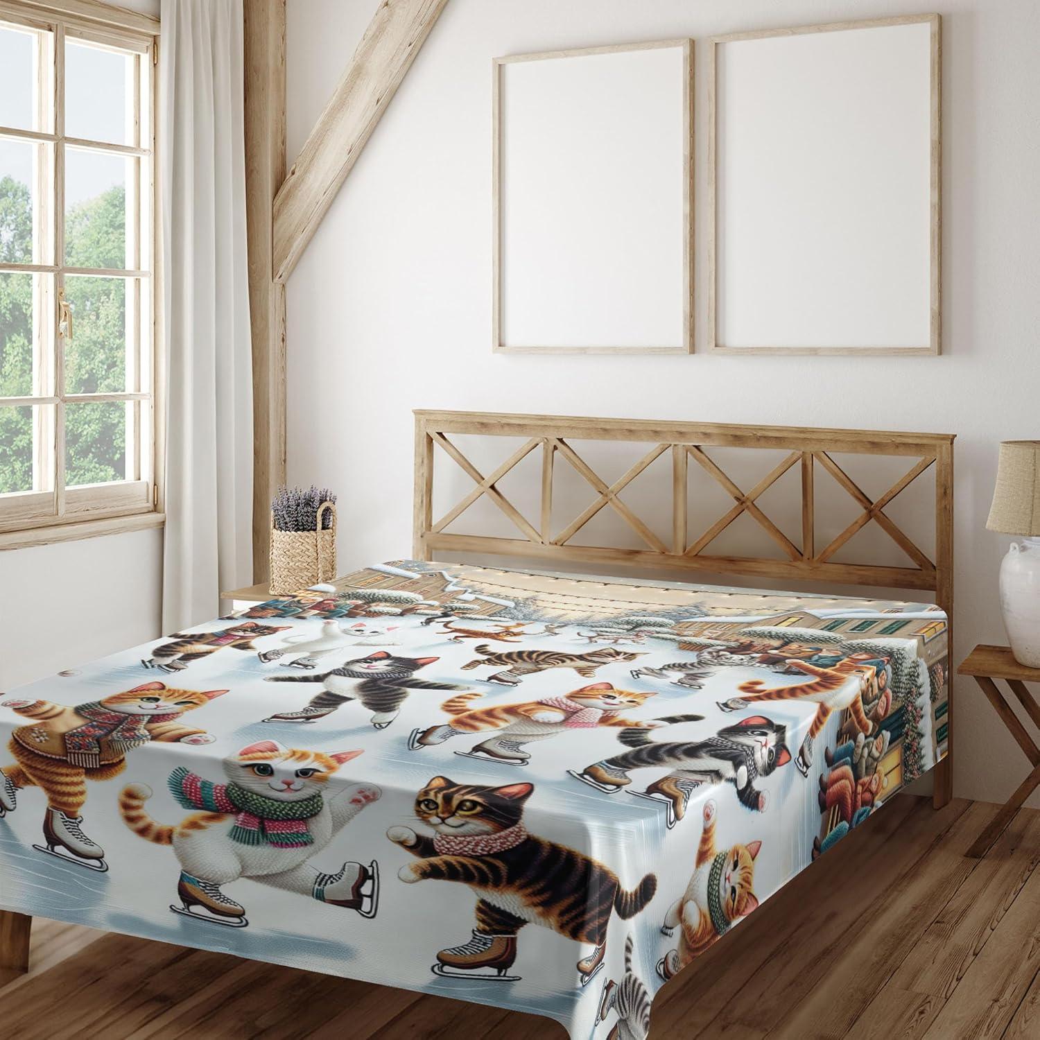 imageAmbesonne Cat Flat Sheet Romantic Date Night of Kitties Drinking Milkshake Cozy Night Scene Valentines Soft and Comfortable Top Sheet Decorative Bedding 1 Piece Full Size Dark Blue ApricotOrange Brown Pale Blue