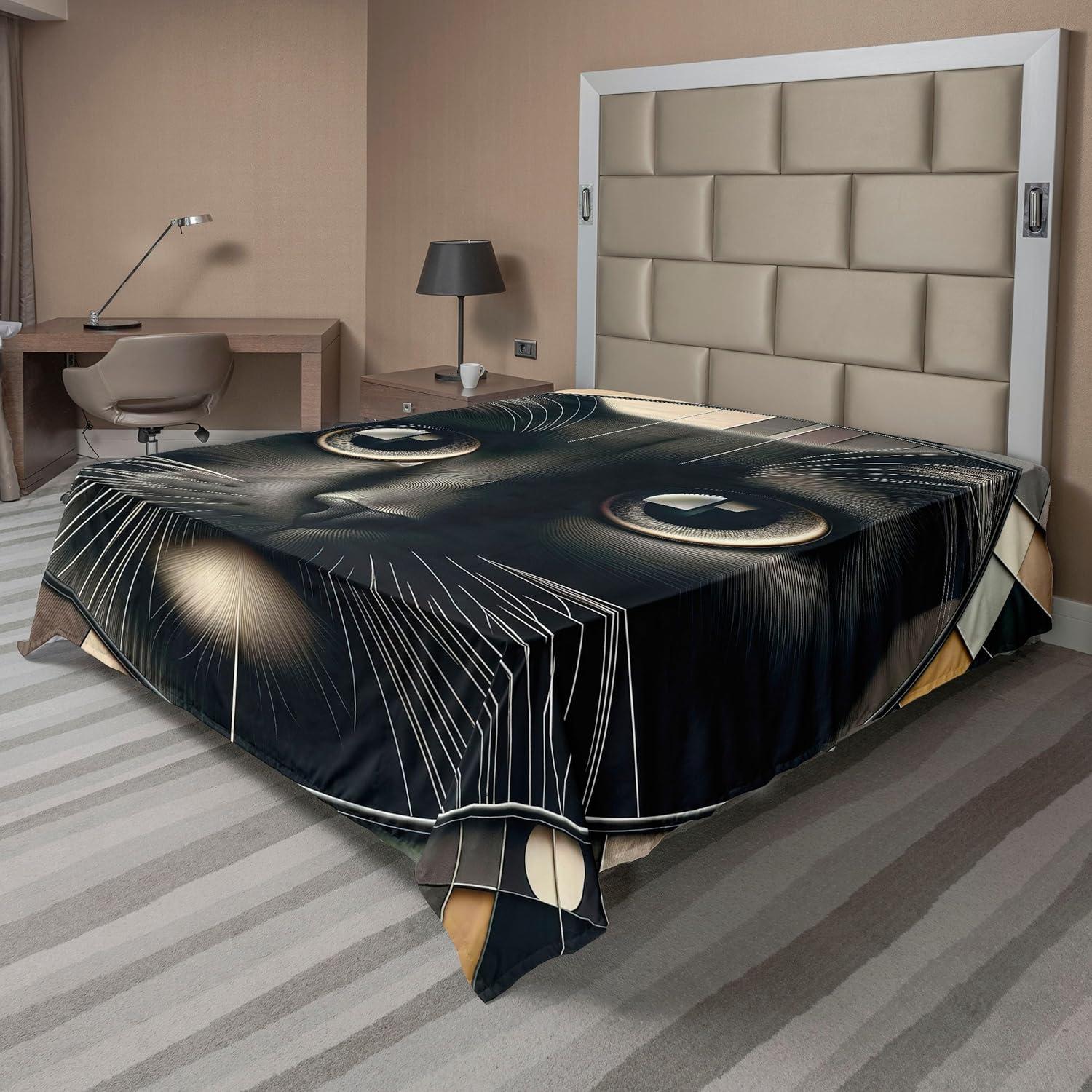 imageAmbesonne Cat Flat Sheet Romantic Date Night of Kitties Drinking Milkshake Cozy Night Scene Valentines Soft and Comfortable Top Sheet Decorative Bedding 1 Piece Full Size Dark Blue ApricotCharcoal Grey