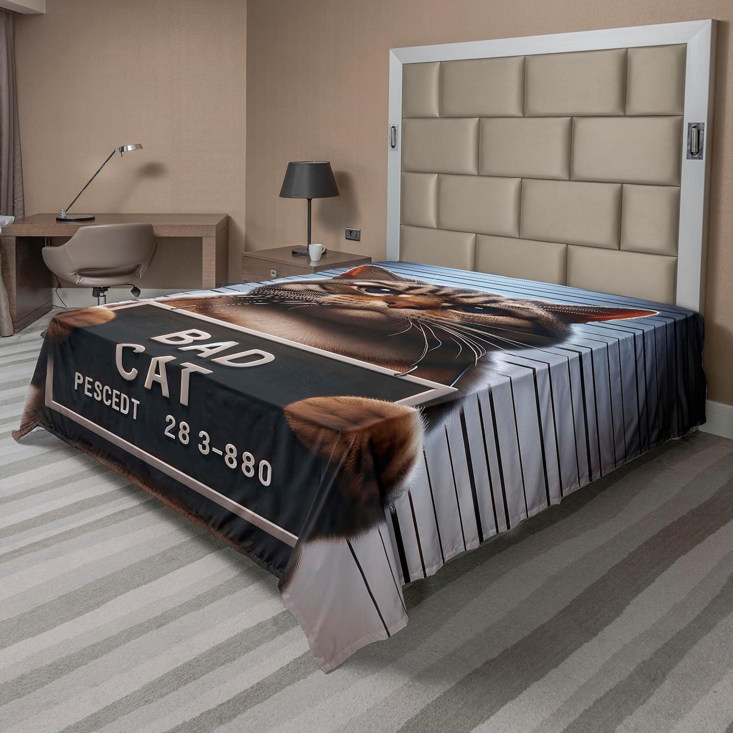imageAmbesonne Cat Flat Sheet Romantic Date Night of Kitties Drinking Milkshake Cozy Night Scene Valentines Soft and Comfortable Top Sheet Decorative Bedding 1 Piece Full Size Dark Blue ApricotUmber and Pale Blue Grey