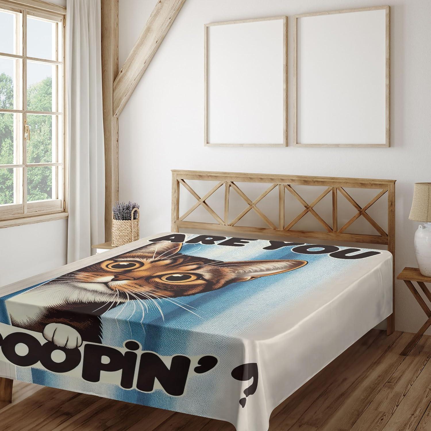 imageAmbesonne Cat Flat Sheet Romantic Date Night of Kitties Drinking Milkshake Cozy Night Scene Valentines Soft and Comfortable Top Sheet Decorative Bedding 1 Piece Full Size Dark Blue ApricotBlue Coconut Chocolate
