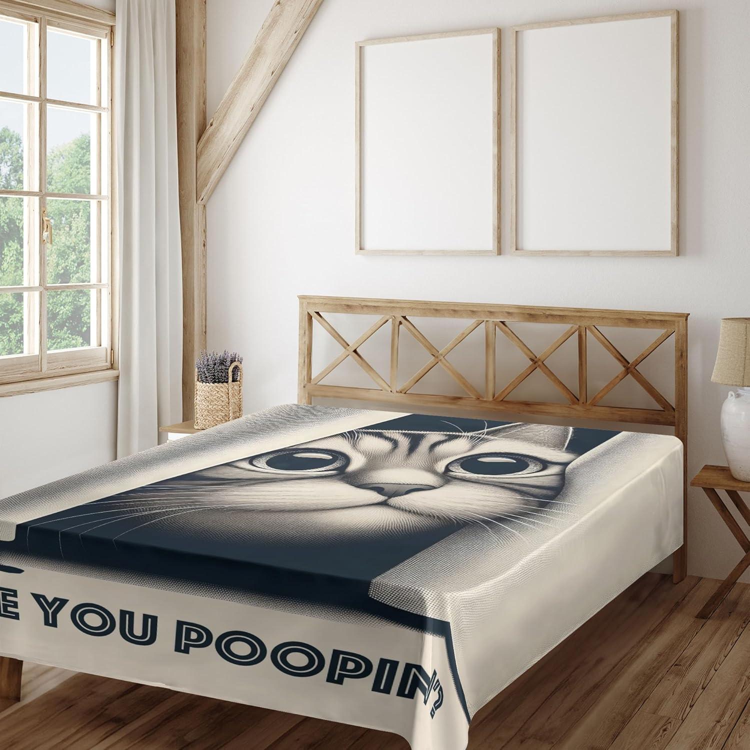 imageAmbesonne Cat Flat Sheet Romantic Date Night of Kitties Drinking Milkshake Cozy Night Scene Valentines Soft and Comfortable Top Sheet Decorative Bedding 1 Piece Full Size Dark Blue ApricotDark Blue Ivory