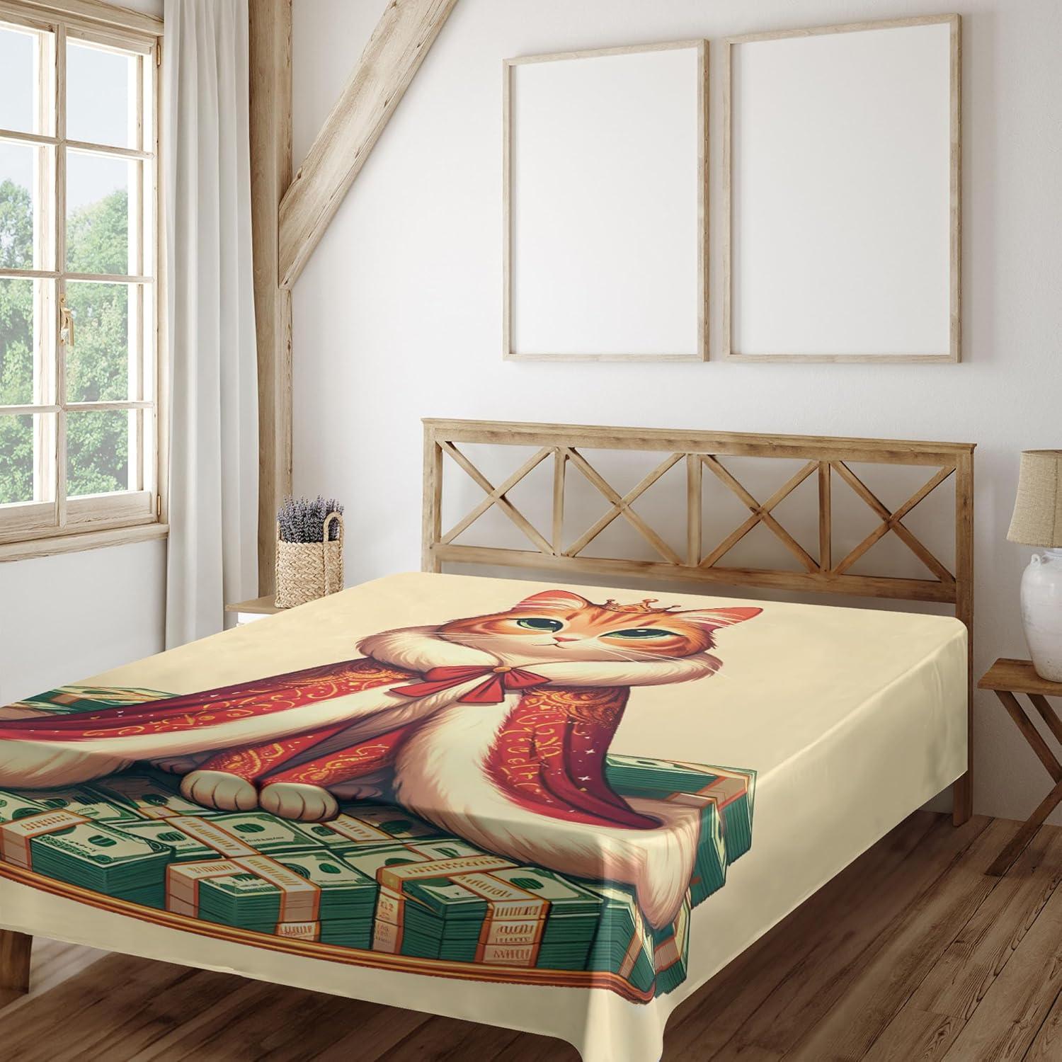 imageAmbesonne Cat Flat Sheet Romantic Date Night of Kitties Drinking Milkshake Cozy Night Scene Valentines Soft and Comfortable Top Sheet Decorative Bedding 1 Piece Full Size Dark Blue ApricotCream Hunter Green and Orange