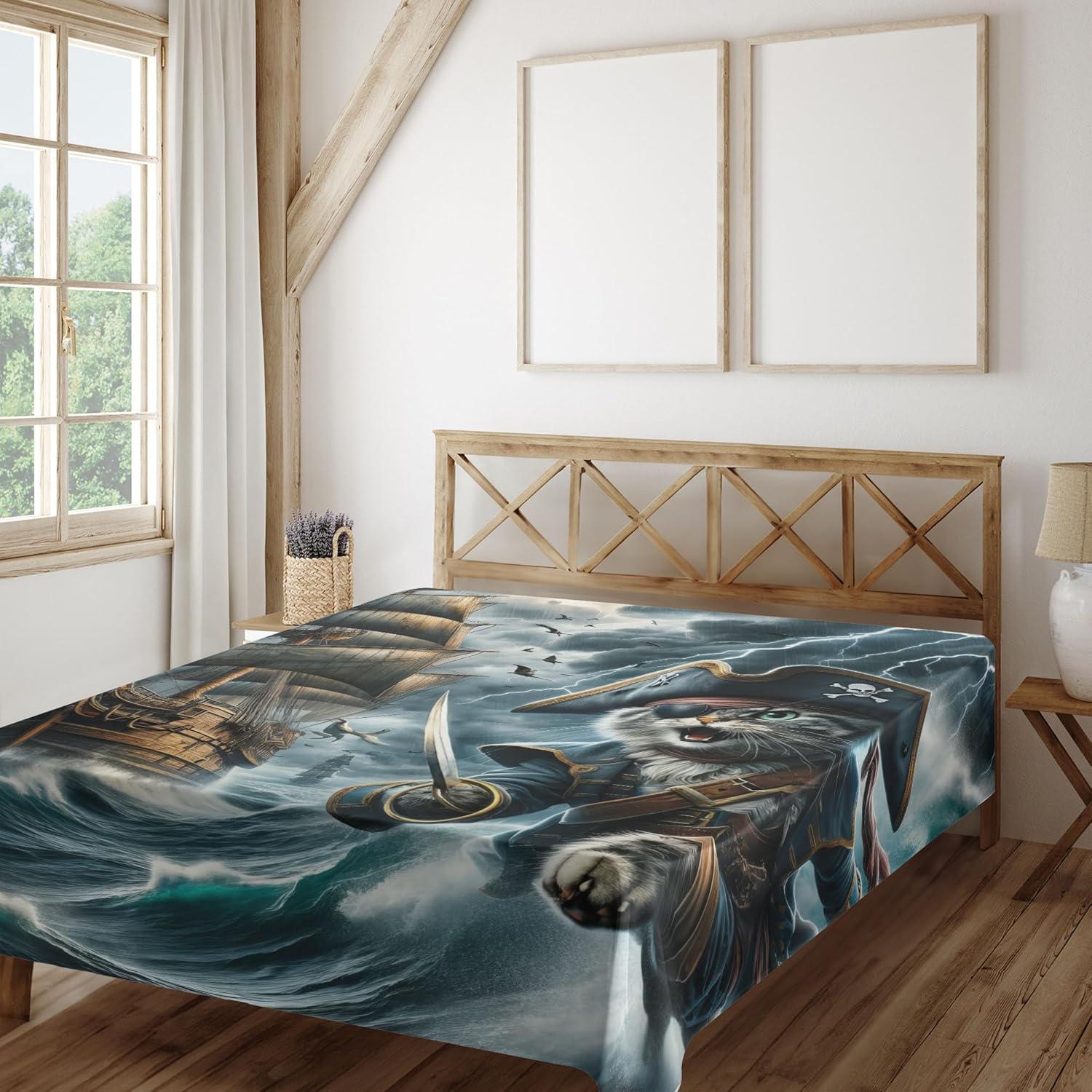 imageAmbesonne Cat Flat Sheet Romantic Date Night of Kitties Drinking Milkshake Cozy Night Scene Valentines Soft and Comfortable Top Sheet Decorative Bedding 1 Piece Full Size Dark Blue ApricotDark Slate Blue and Amber