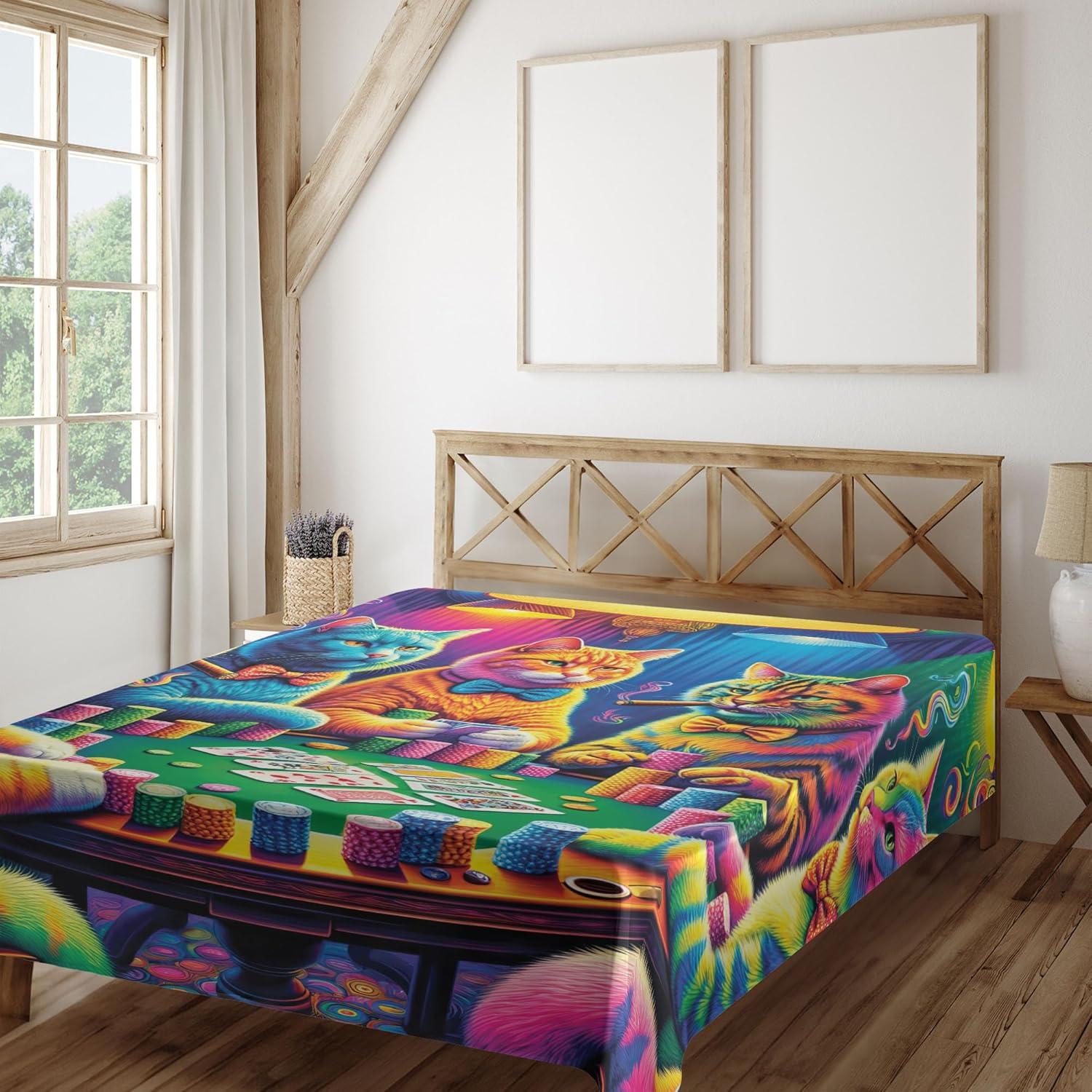 imageAmbesonne Cat Flat Sheet Romantic Date Night of Kitties Drinking Milkshake Cozy Night Scene Valentines Soft and Comfortable Top Sheet Decorative Bedding 1 Piece Full Size Dark Blue ApricotMagenta Orange and Purple