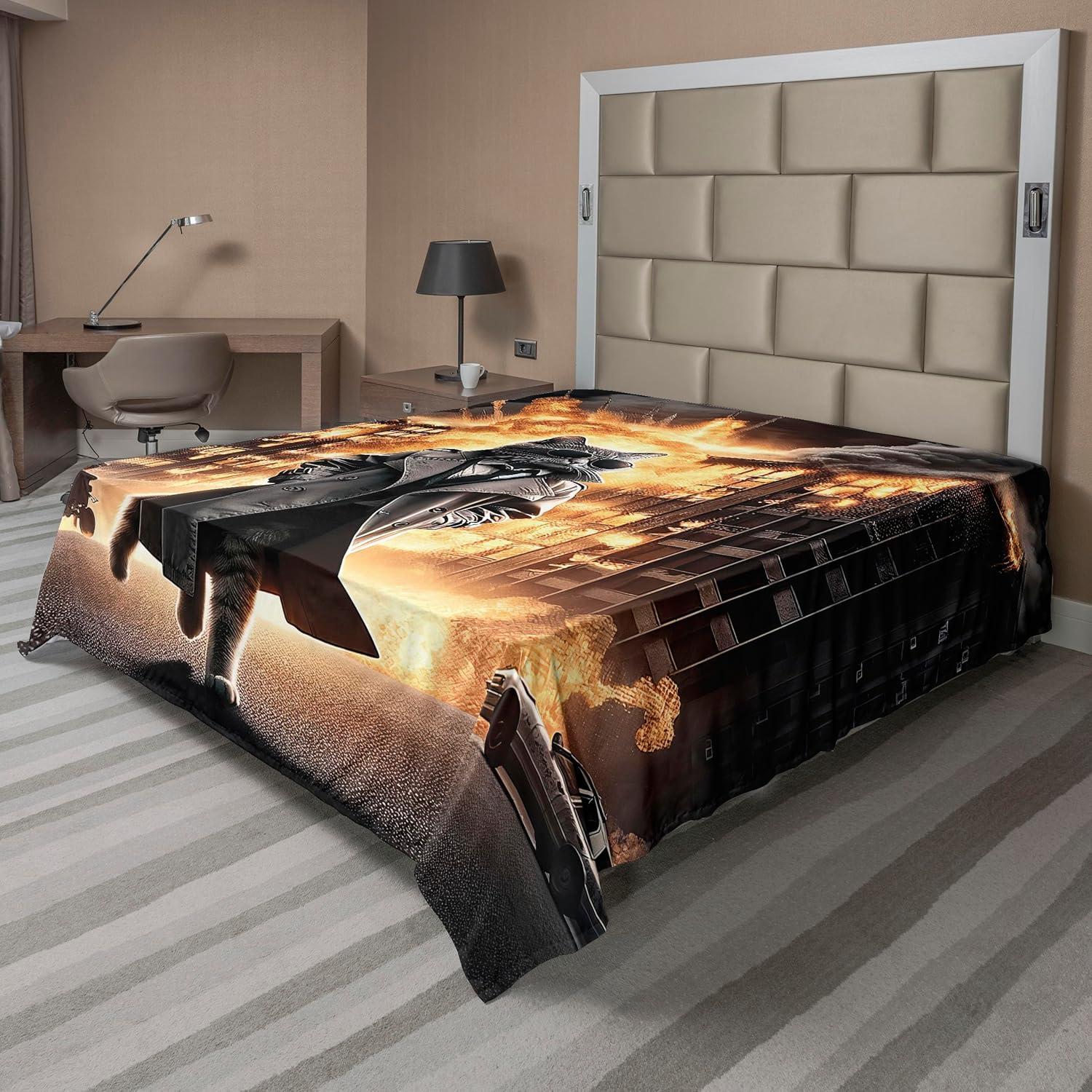imageAmbesonne Cat Flat Sheet Romantic Date Night of Kitties Drinking Milkshake Cozy Night Scene Valentines Soft and Comfortable Top Sheet Decorative Bedding 1 Piece Full Size Dark Blue ApricotPale Orange and Dark Grey