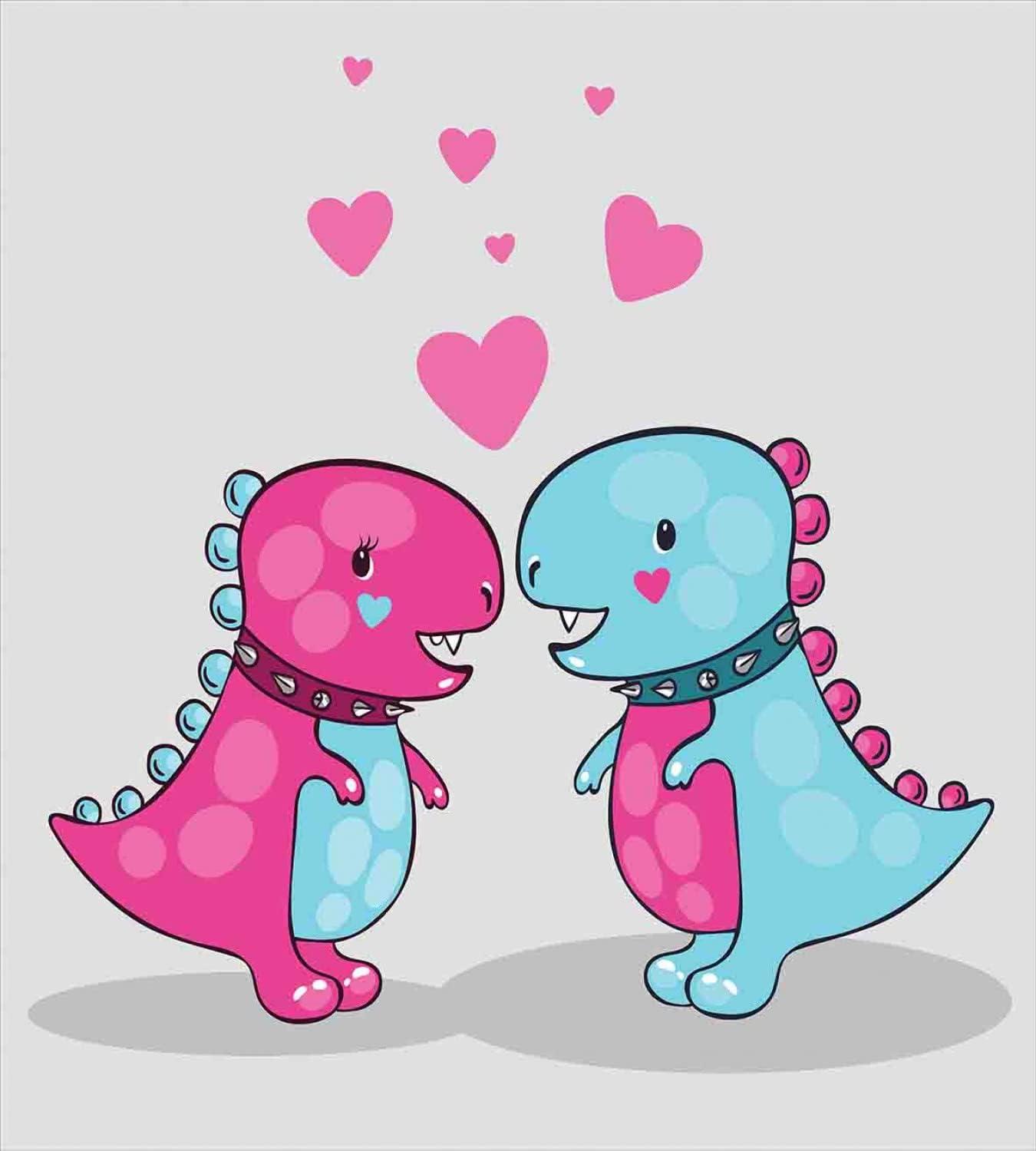 imageAmbesonne Dinosaur Duvet Cover Sets 2 Dinosaurs with Spiked Neck Collars in Love Hearts Valentines Bedding Set with 2 Duvet Covers 4 Pillowcases 2 Pack Cal King Size Pale Grey Pale Blue