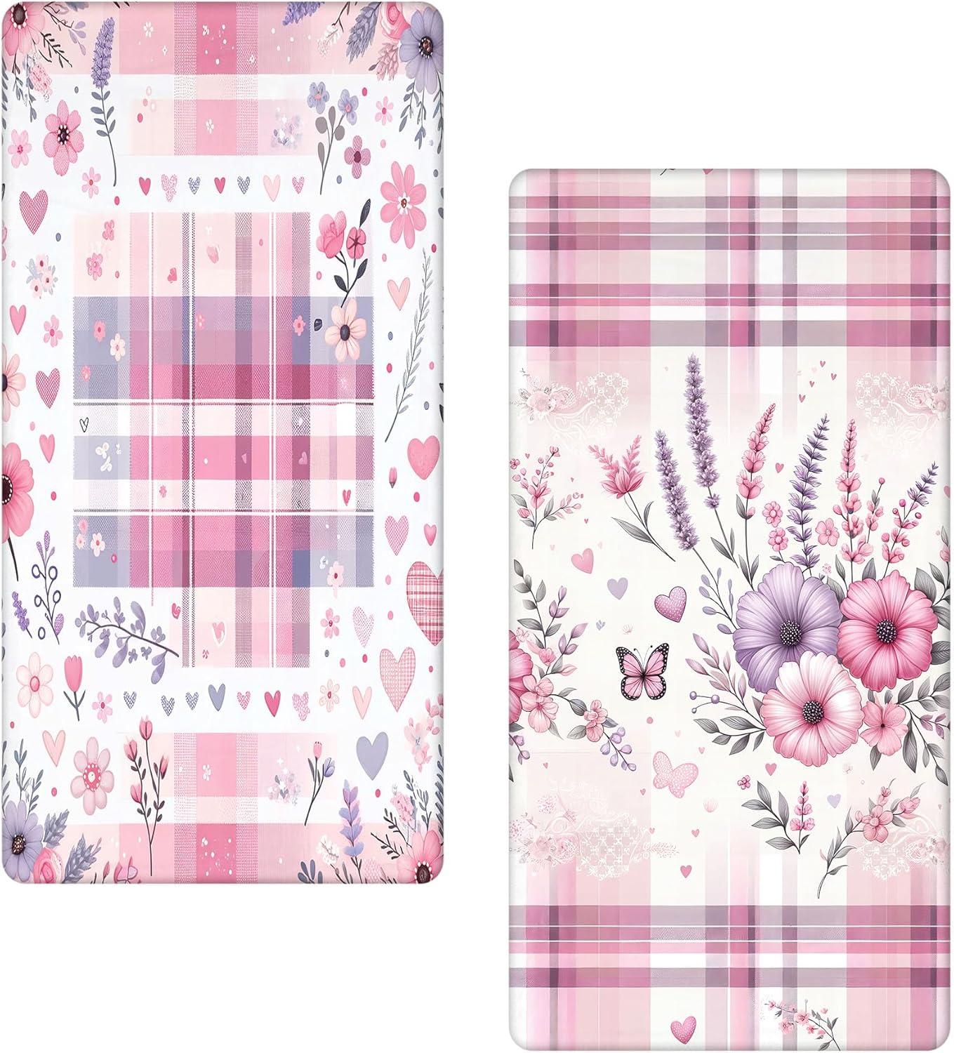 imageAmbesonne Floral Art Fitted Sheet Set Modern Scandi Flowers Leaves on Tartan Plaid Back Butterfly Valentine 2 Pack Comfortable Bedding AllRound Elastic Pocket Full Size Blush White Grey Pink