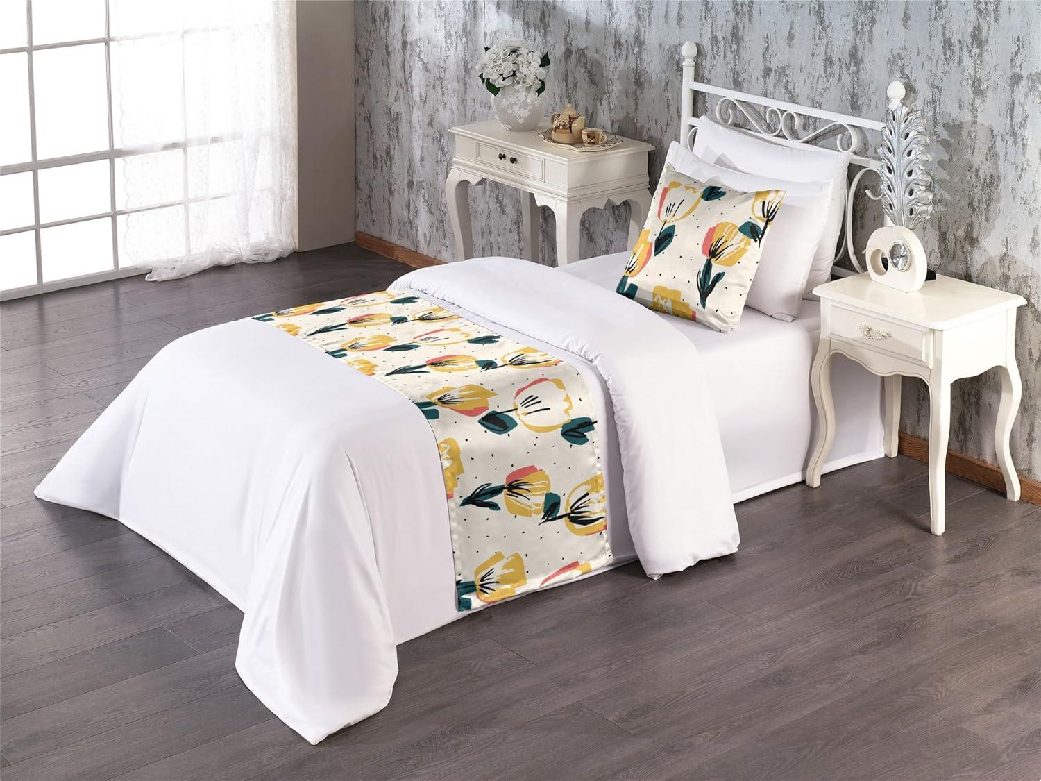 imageAmbesonne Floral Bed Runner Set Romantic Concept Art Featuring Rose Flowers Hearts Leaves Valentine Decorative Bedding Scarf and 2 Pillow Shams for Hotels Homes Queen Pastel Pink and Fern GreenDark Green Mustard Beige