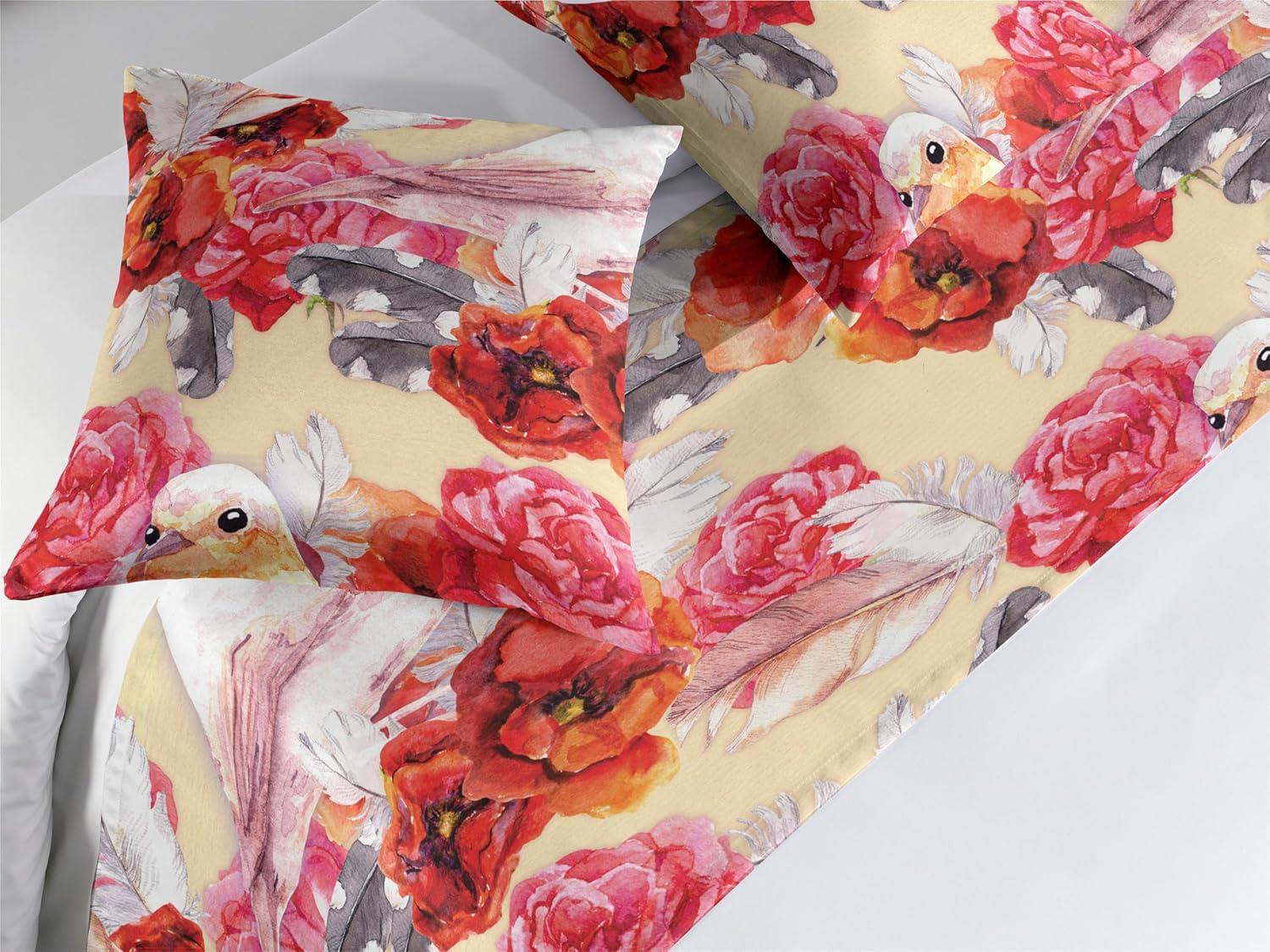 imageAmbesonne Floral Bed Runner Set Romantic Concept Art Featuring Rose Flowers Hearts Leaves Valentine Decorative Bedding Scarf and 2 Pillow Shams for Hotels Homes Queen Pastel Pink and Fern GreenDark Coral and Pale Orange