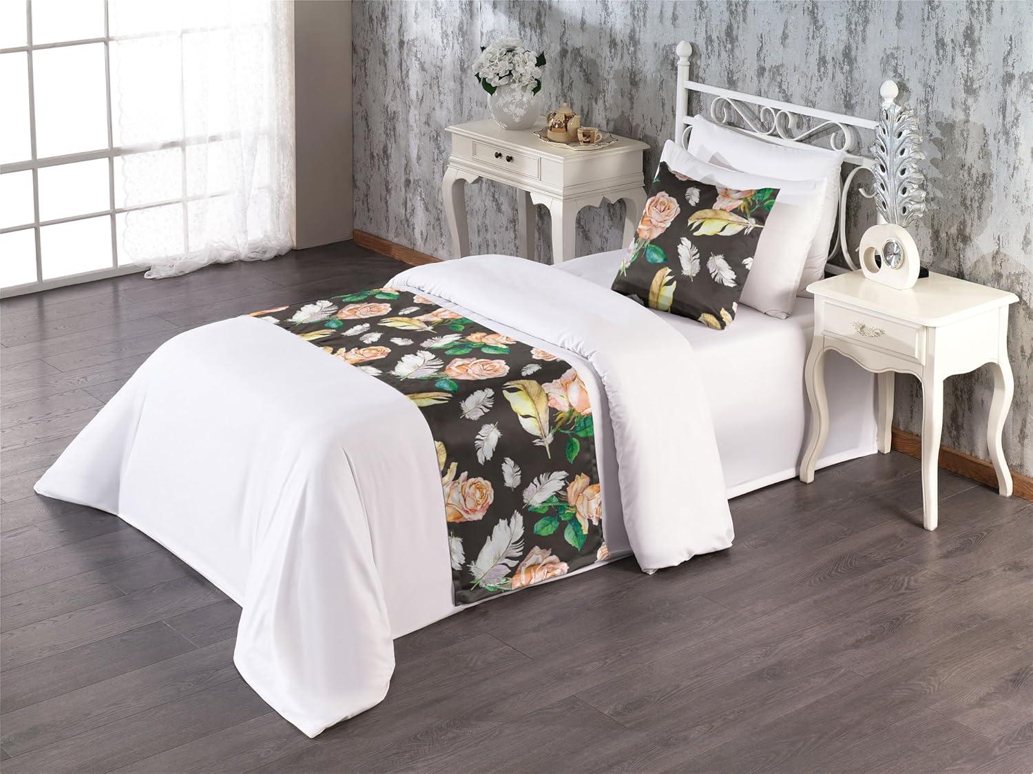 imageAmbesonne Floral Bed Runner Set Romantic Concept Art Featuring Rose Flowers Hearts Leaves Valentine Decorative Bedding Scarf and 2 Pillow Shams for Hotels Homes Queen Pastel Pink and Fern GreenJade Green Pale Salmon