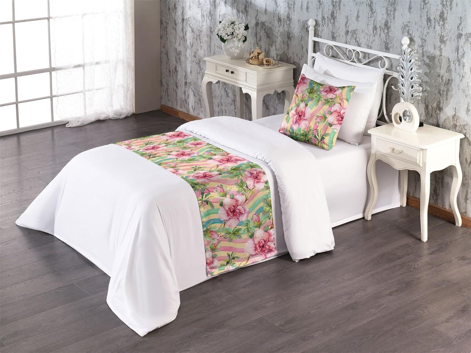imageAmbesonne Floral Bed Runner Set Romantic Concept Art Featuring Rose Flowers Hearts Leaves Valentine Decorative Bedding Scarf and 2 Pillow Shams for Hotels Homes Queen Pastel Pink and Fern GreenPastel Pink and Olive Green