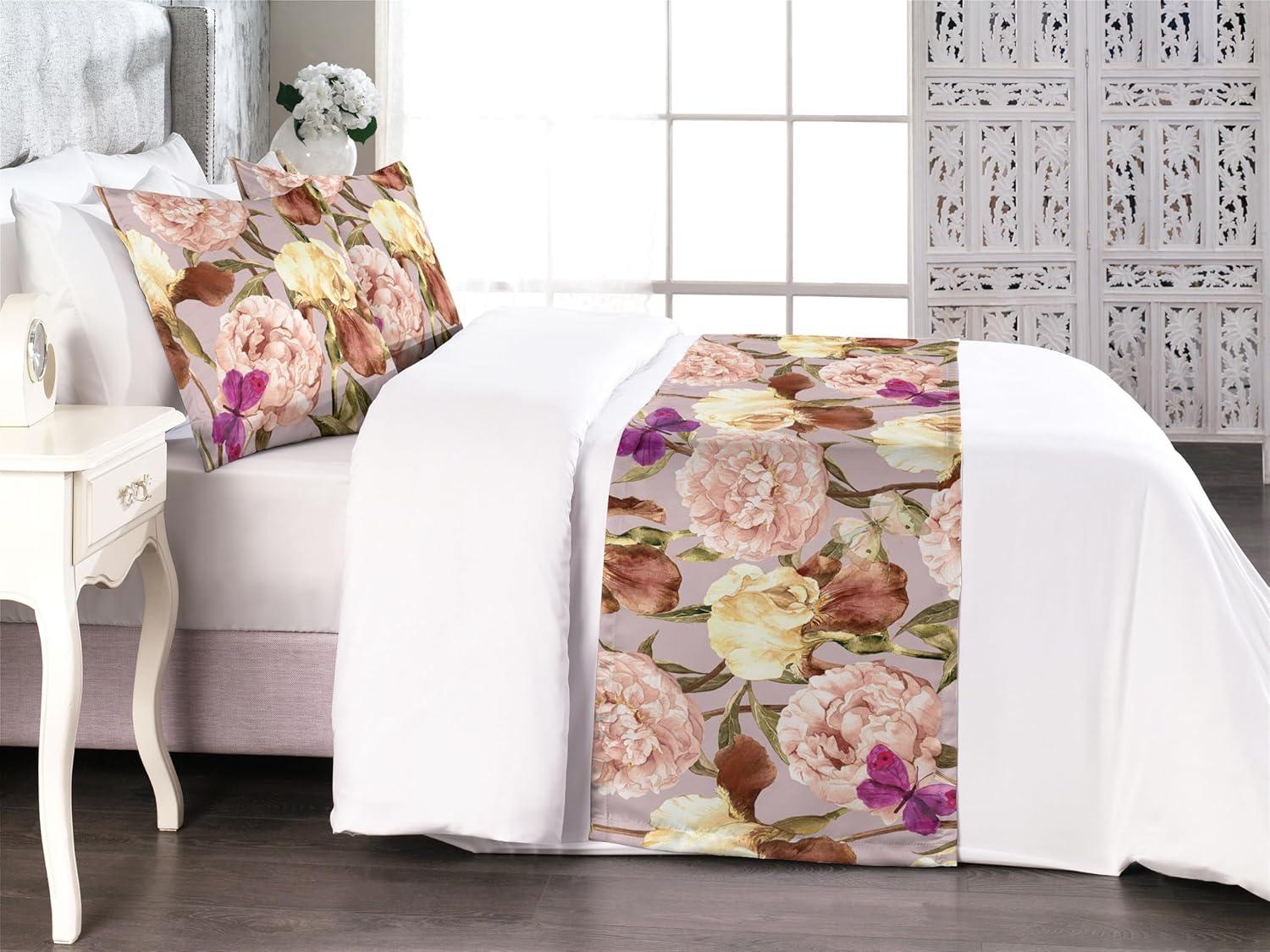 imageAmbesonne Floral Bed Runner Set Romantic Concept Art Featuring Rose Flowers Hearts Leaves Valentine Decorative Bedding Scarf and 2 Pillow Shams for Hotels Homes Queen Pastel Pink and Fern GreenPale Fuchsia Sand Brown