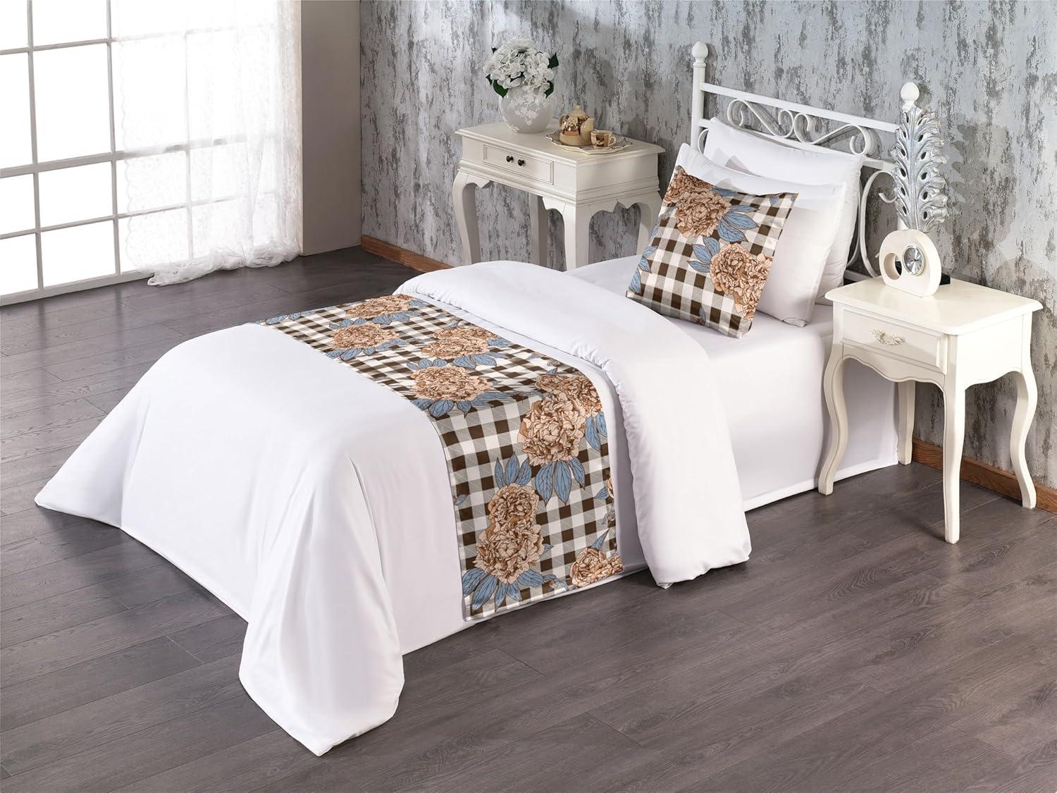 imageAmbesonne Floral Bed Runner Set Romantic Concept Art Featuring Rose Flowers Hearts Leaves Valentine Decorative Bedding Scarf and 2 Pillow Shams for Hotels Homes Queen Pastel Pink and Fern GreenPale Caramel and Slate Blue