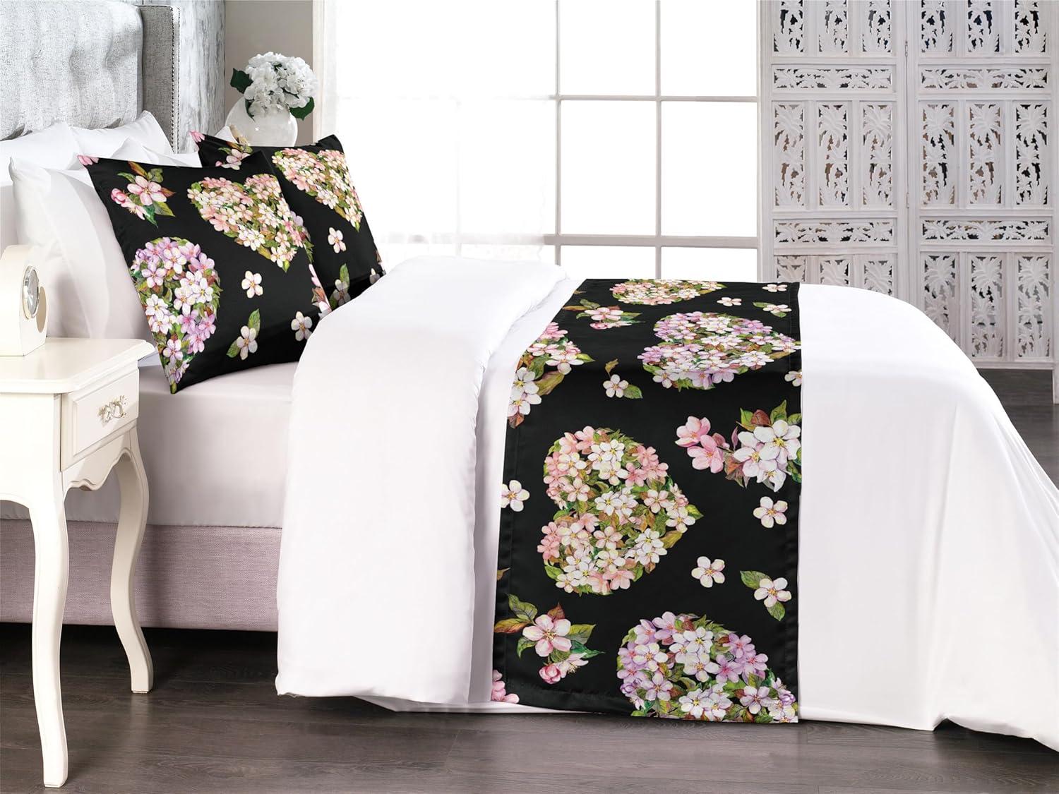 imageAmbesonne Floral Bed Runner Set Romantic Concept Art Featuring Rose Flowers Hearts Leaves Valentine Decorative Bedding Scarf and 2 Pillow Shams for Hotels Homes Queen Pastel Pink and Fern GreenSage Green and Soft Pink