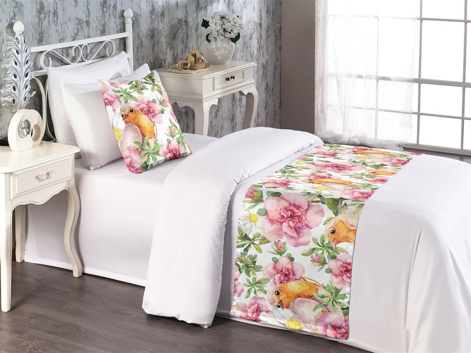 imageAmbesonne Floral Bed Runner Set Romantic Concept Art Featuring Rose Flowers Hearts Leaves Valentine Decorative Bedding Scarf and 2 Pillow Shams for Hotels Homes Queen Pastel Pink and Fern GreenPastel Pink and Pale Orange