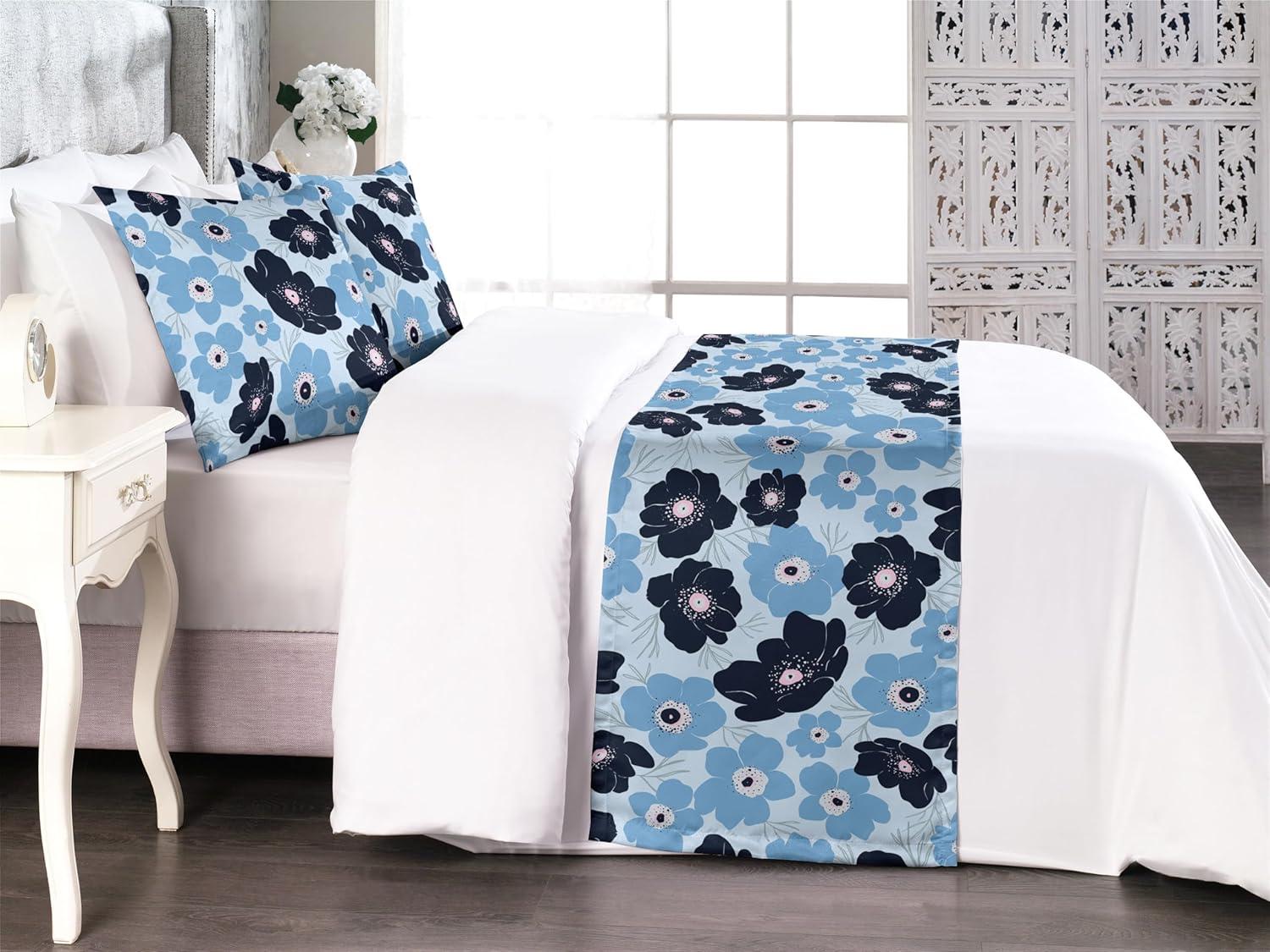 imageAmbesonne Floral Bed Runner Set Romantic Concept Art Featuring Rose Flowers Hearts Leaves Valentine Decorative Bedding Scarf and 2 Pillow Shams for Hotels Homes Queen Pastel Pink and Fern GreenSoft Blue Blue and Black