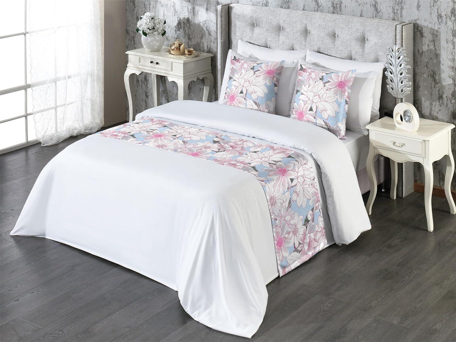 imageAmbesonne Floral Bed Runner Set Romantic Concept Art Featuring Rose Flowers Hearts Leaves Valentine Decorative Bedding Scarf and 2 Pillow Shams for Hotels Homes Queen Pastel Pink and Fern GreenOff White Pink Soft Blue