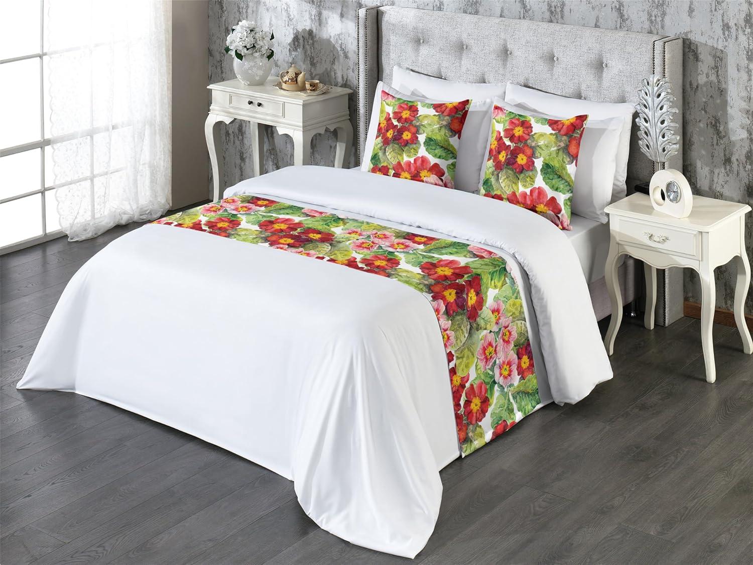 imageAmbesonne Floral Bed Runner Set Romantic Concept Art Featuring Rose Flowers Hearts Leaves Valentine Decorative Bedding Scarf and 2 Pillow Shams for Hotels Homes Queen Pastel Pink and Fern GreenDark Salmon and Apple Green