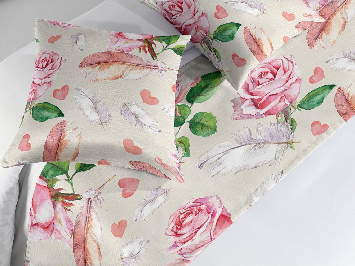 imageAmbesonne Floral Bed Runner Set Romantic Concept Art Featuring Rose Flowers Hearts Leaves Valentine Decorative Bedding Scarf and 2 Pillow Shams for Hotels Homes Queen Pastel Pink and Fern GreenPastel Pink and Fern Green