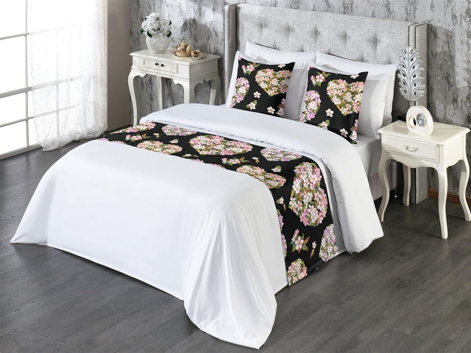 imageAmbesonne Floral Bed Runner Set Romantic Concept Art Featuring Rose Flowers Hearts Leaves Valentine Decorative Bedding Scarf and 2 Pillow Shams for Hotels Homes Queen Pastel Pink and Fern GreenSage Green and Soft Pink