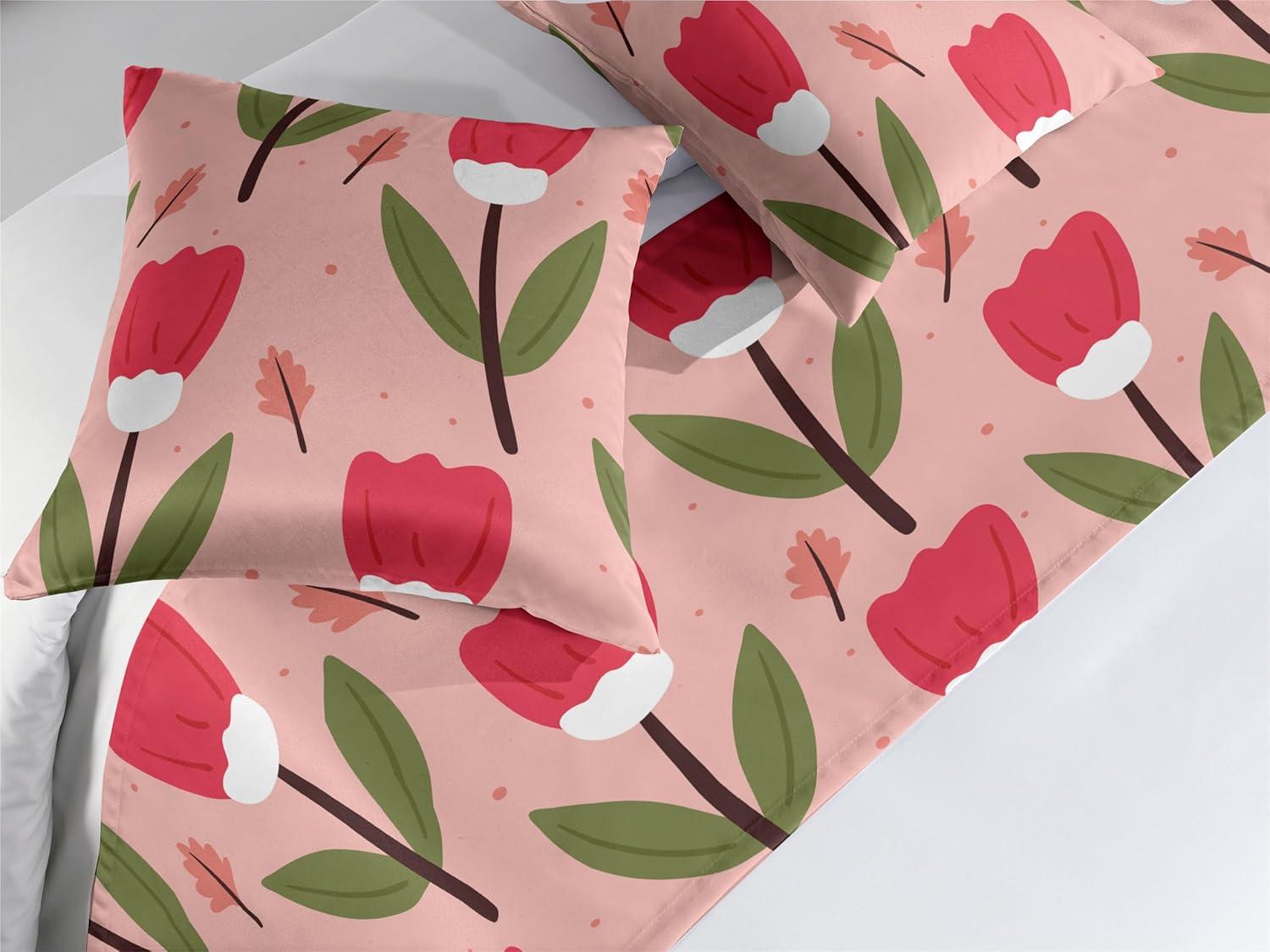 imageAmbesonne Floral Bed Runner Set Romantic Concept Art Featuring Rose Flowers Hearts Leaves Valentine Decorative Bedding Scarf and 2 Pillow Shams for Hotels Homes Queen Pastel Pink and Fern GreenRed Fern Green and Blush