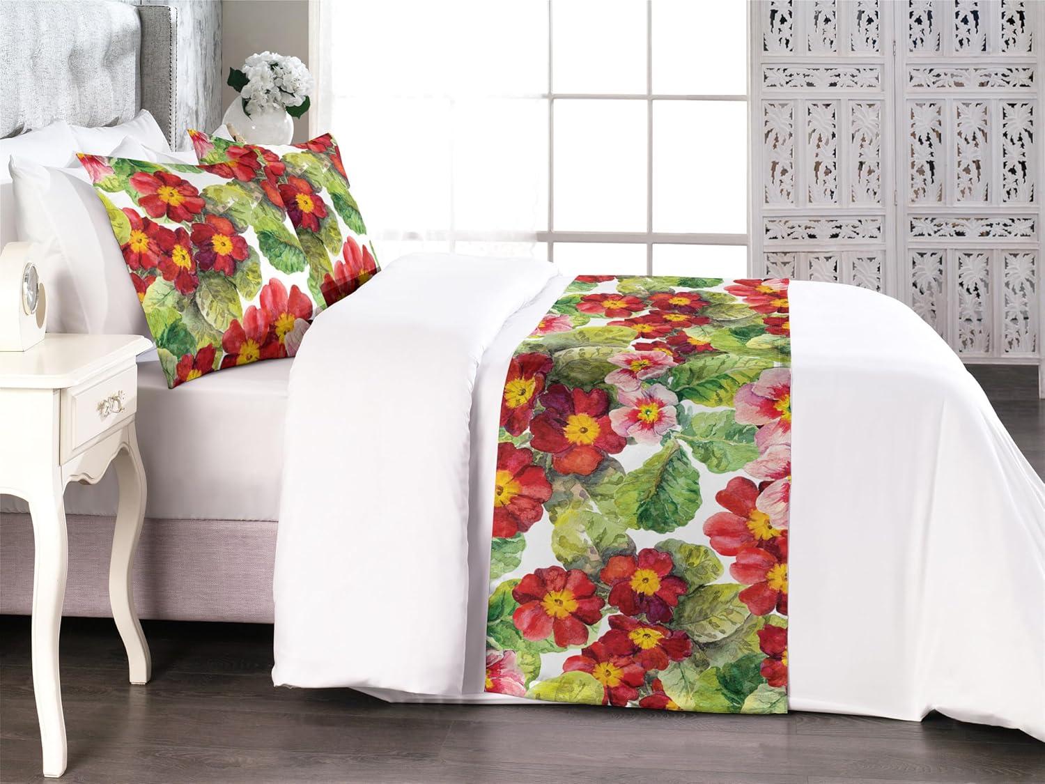 imageAmbesonne Floral Bed Runner Set Romantic Concept Art Featuring Rose Flowers Hearts Leaves Valentine Decorative Bedding Scarf and 2 Pillow Shams for Hotels Homes Queen Pastel Pink and Fern GreenDark Salmon and Apple Green