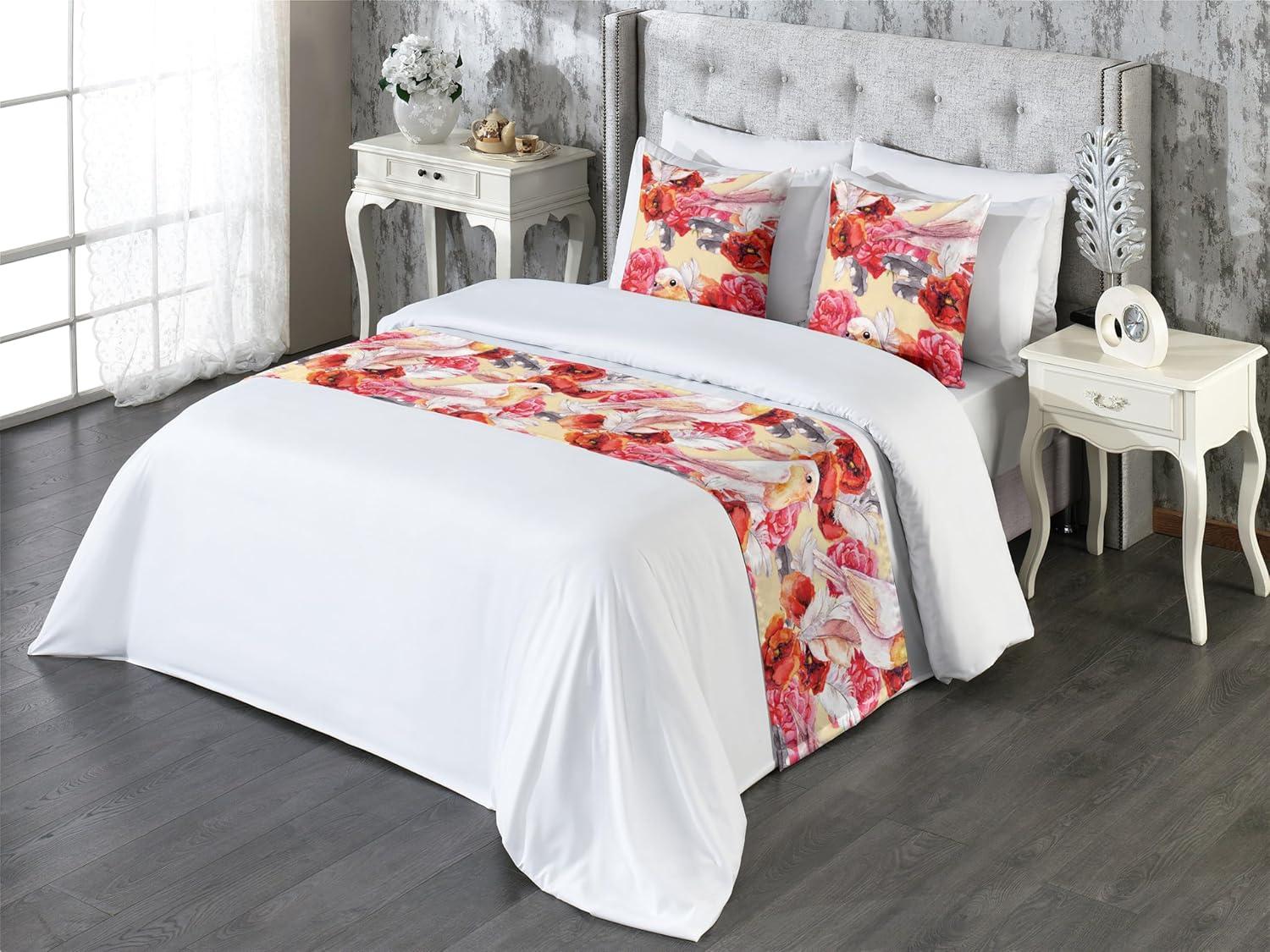 imageAmbesonne Floral Bed Runner Set Romantic Concept Art Featuring Rose Flowers Hearts Leaves Valentine Decorative Bedding Scarf and 2 Pillow Shams for Hotels Homes Queen Pastel Pink and Fern GreenDark Coral and Pale Orange