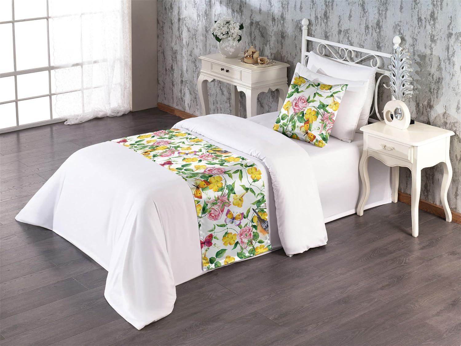 imageAmbesonne Floral Bed Runner Set Romantic Concept Art Featuring Rose Flowers Hearts Leaves Valentine Decorative Bedding Scarf and 2 Pillow Shams for Hotels Homes Queen Pastel Pink and Fern GreenMustard and Pale Olive Green