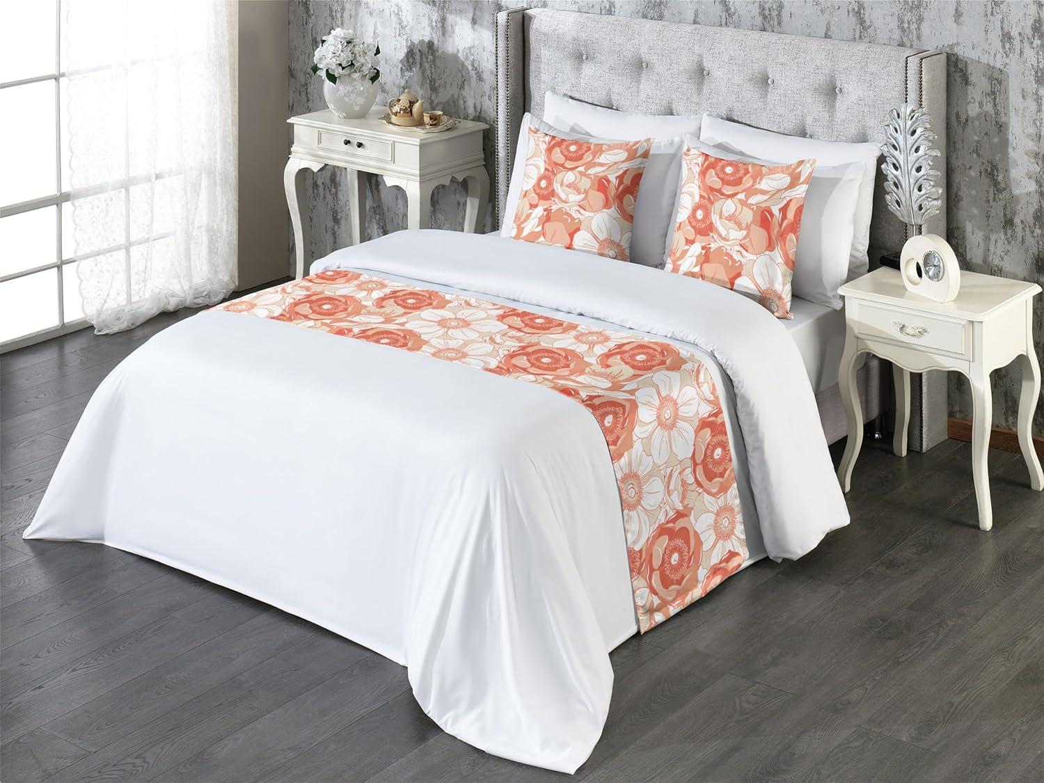 imageAmbesonne Floral Bed Runner Set Romantic Concept Art Featuring Rose Flowers Hearts Leaves Valentine Decorative Bedding Scarf and 2 Pillow Shams for Hotels Homes Queen Pastel Pink and Fern GreenWhite Pale Rust and Cinnamon