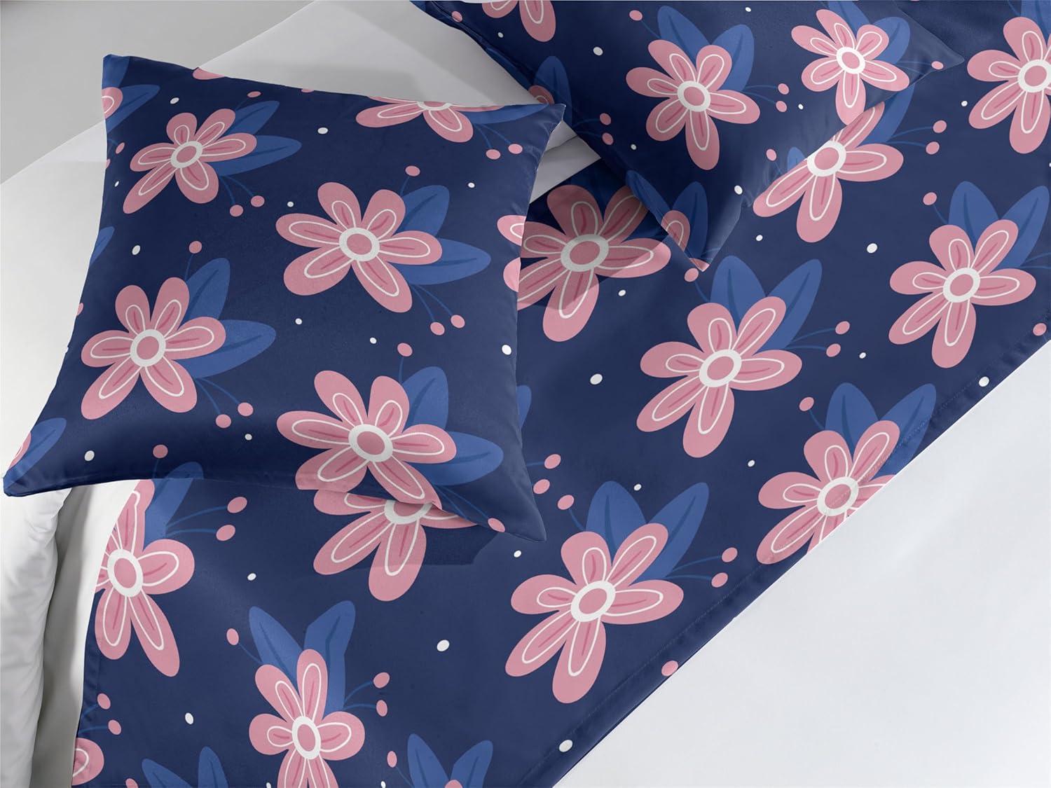 imageAmbesonne Floral Bed Runner Set Romantic Concept Art Featuring Rose Flowers Hearts Leaves Valentine Decorative Bedding Scarf and 2 Pillow Shams for Hotels Homes Queen Pastel Pink and Fern GreenRose Night Blue and Dark Blue