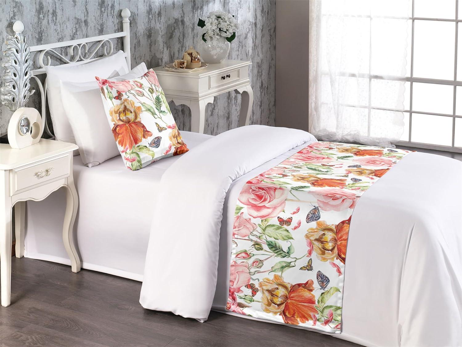 imageAmbesonne Floral Bed Runner Set Romantic Concept Art Featuring Rose Flowers Hearts Leaves Valentine Decorative Bedding Scarf and 2 Pillow Shams for Hotels Homes Queen Pastel Pink and Fern GreenDark Peach and Soft Pink