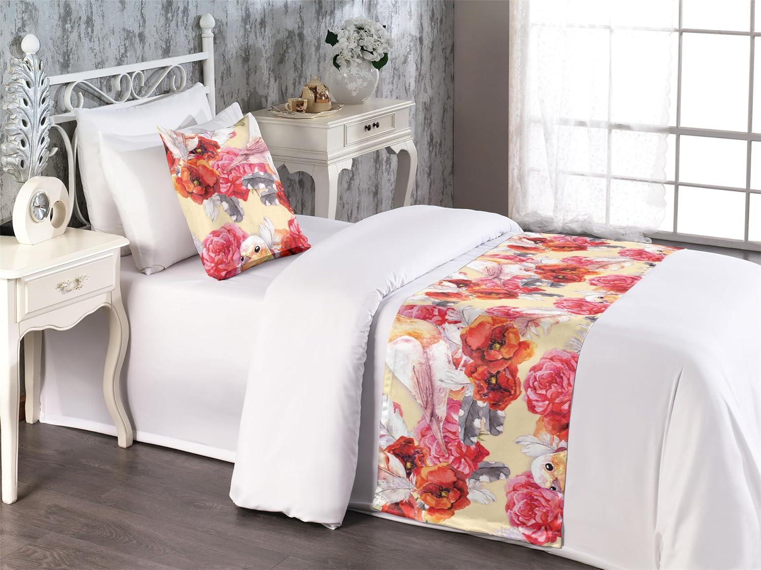 imageAmbesonne Floral Bed Runner Set Romantic Concept Art Featuring Rose Flowers Hearts Leaves Valentine Decorative Bedding Scarf and 2 Pillow Shams for Hotels Homes Queen Pastel Pink and Fern GreenDark Coral and Pale Orange