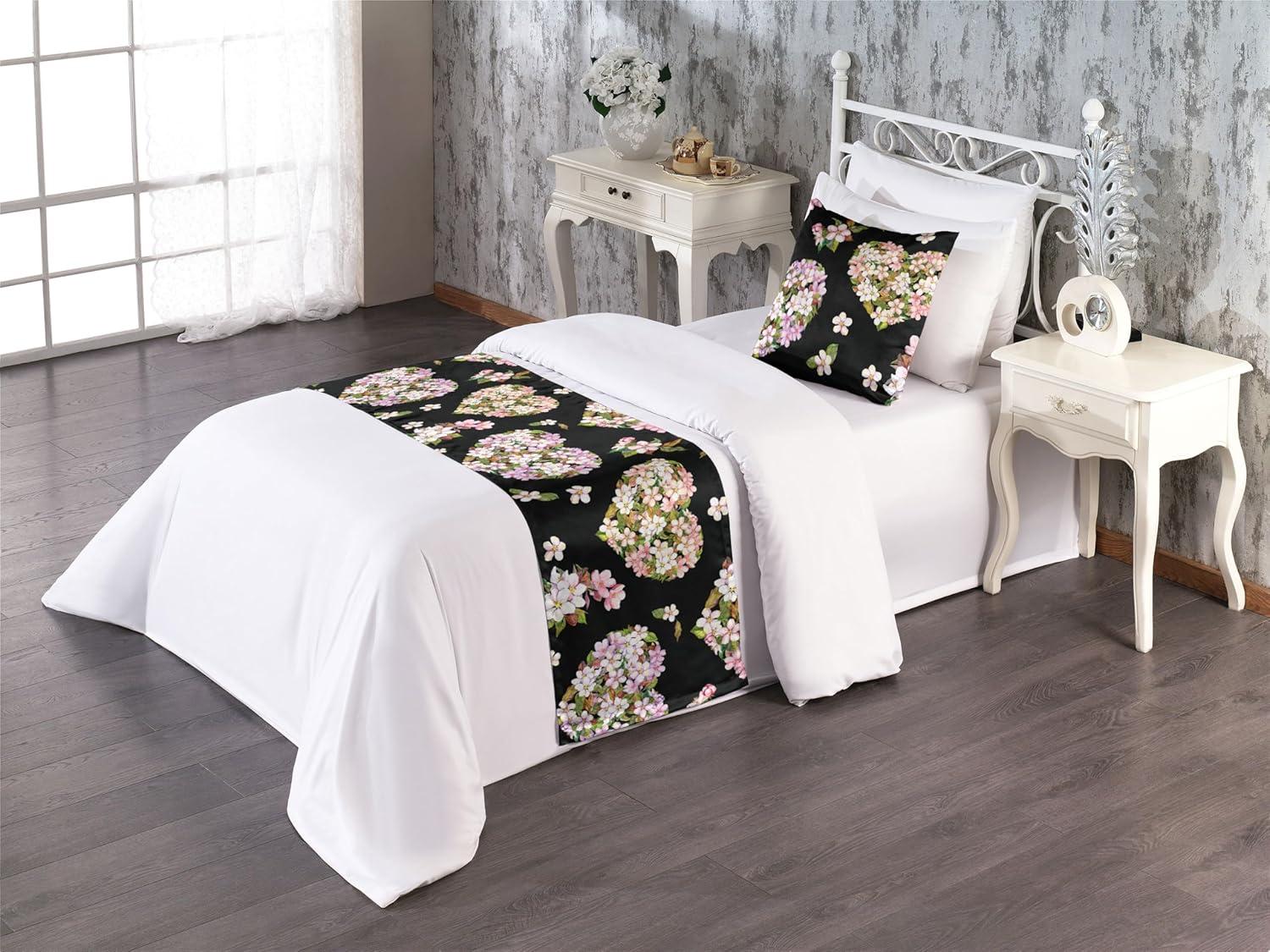imageAmbesonne Floral Bed Runner Set Romantic Concept Art Featuring Rose Flowers Hearts Leaves Valentine Decorative Bedding Scarf and 2 Pillow Shams for Hotels Homes Queen Pastel Pink and Fern GreenSage Green and Soft Pink