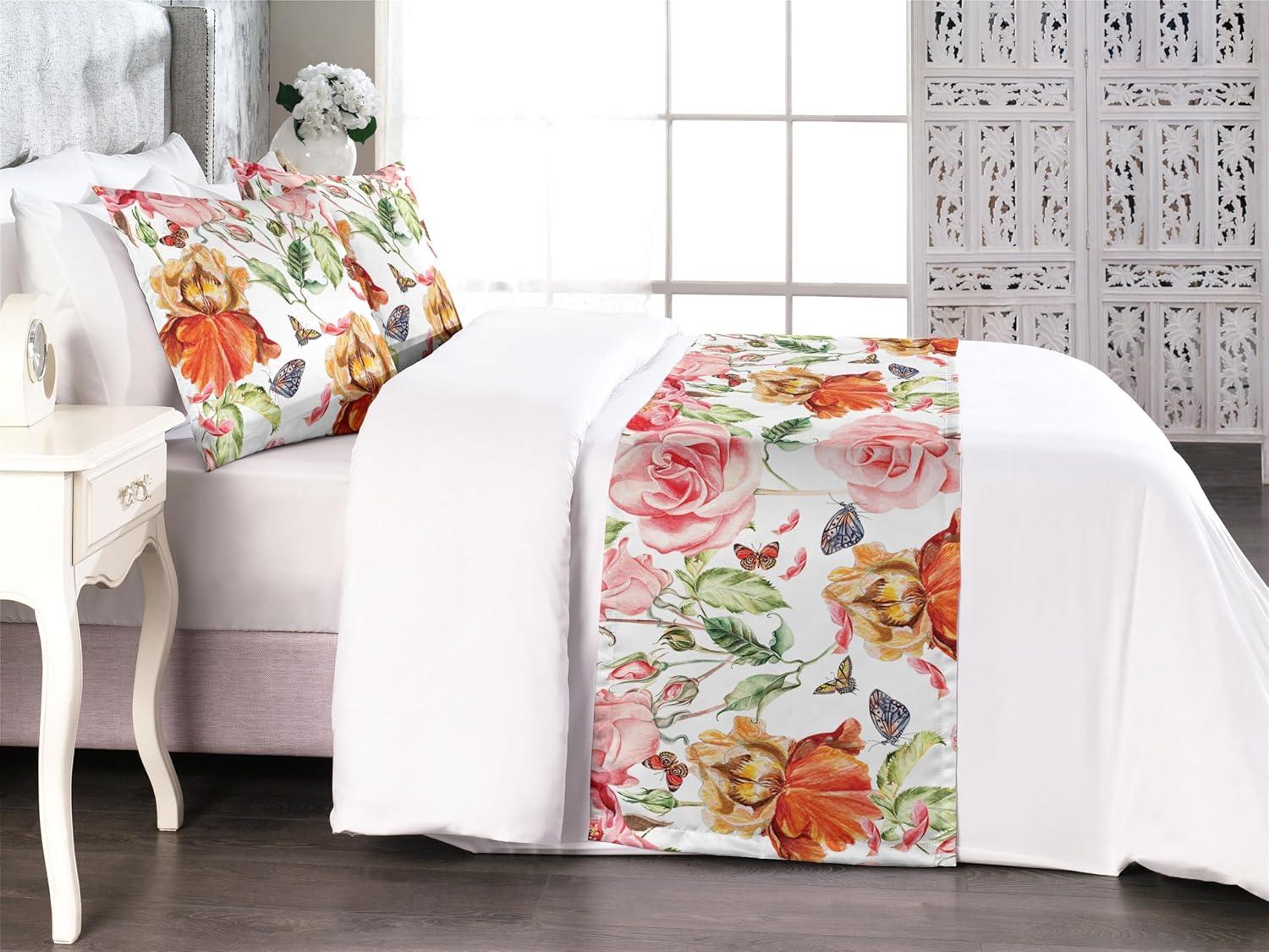 imageAmbesonne Floral Bed Runner Set Romantic Concept Art Featuring Rose Flowers Hearts Leaves Valentine Decorative Bedding Scarf and 2 Pillow Shams for Hotels Homes Queen Pastel Pink and Fern GreenDark Peach and Soft Pink