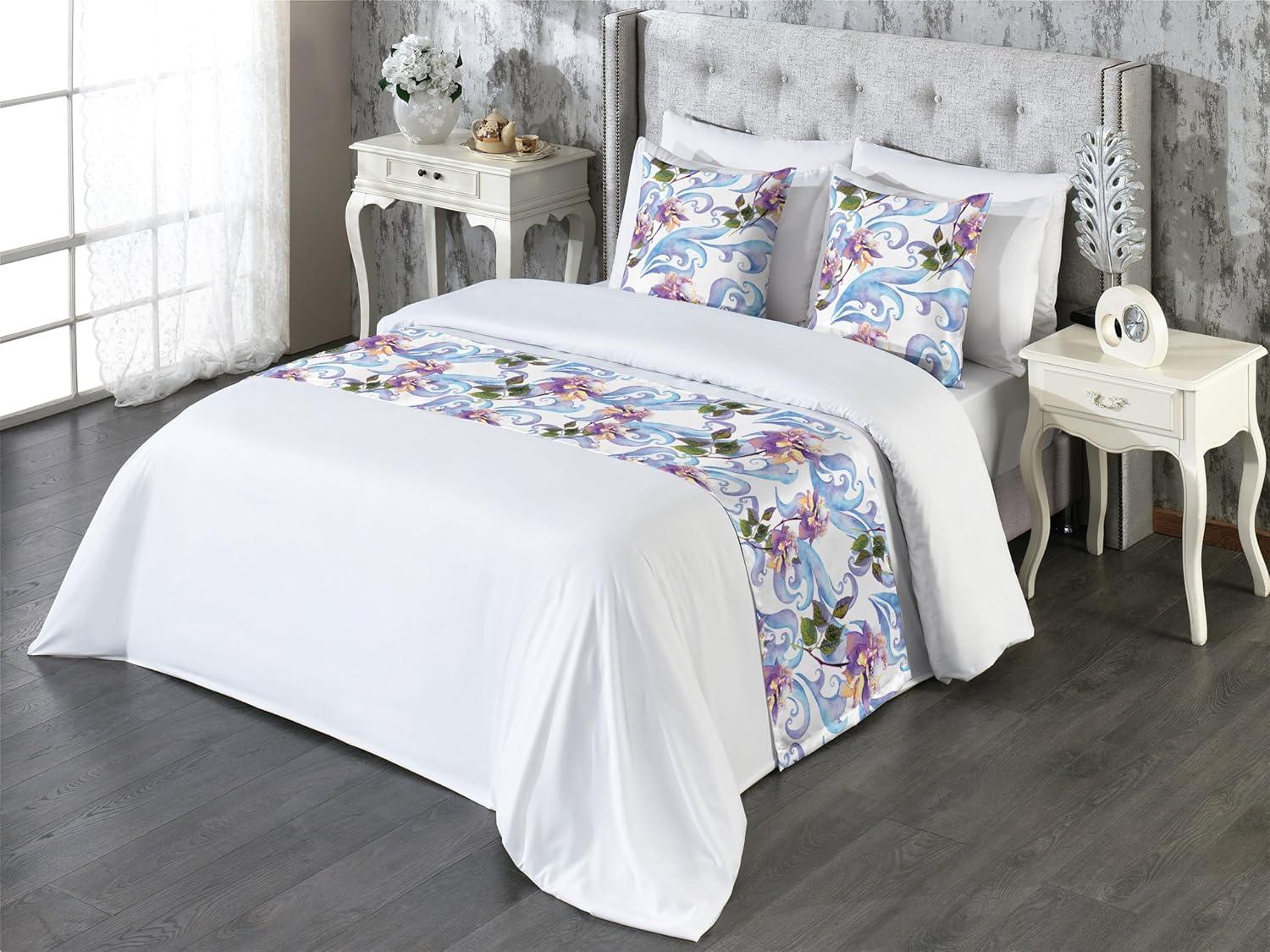 imageAmbesonne Floral Bed Runner Set Romantic Concept Art Featuring Rose Flowers Hearts Leaves Valentine Decorative Bedding Scarf and 2 Pillow Shams for Hotels Homes Queen Pastel Pink and Fern GreenPale Azure Blue Evergreen
