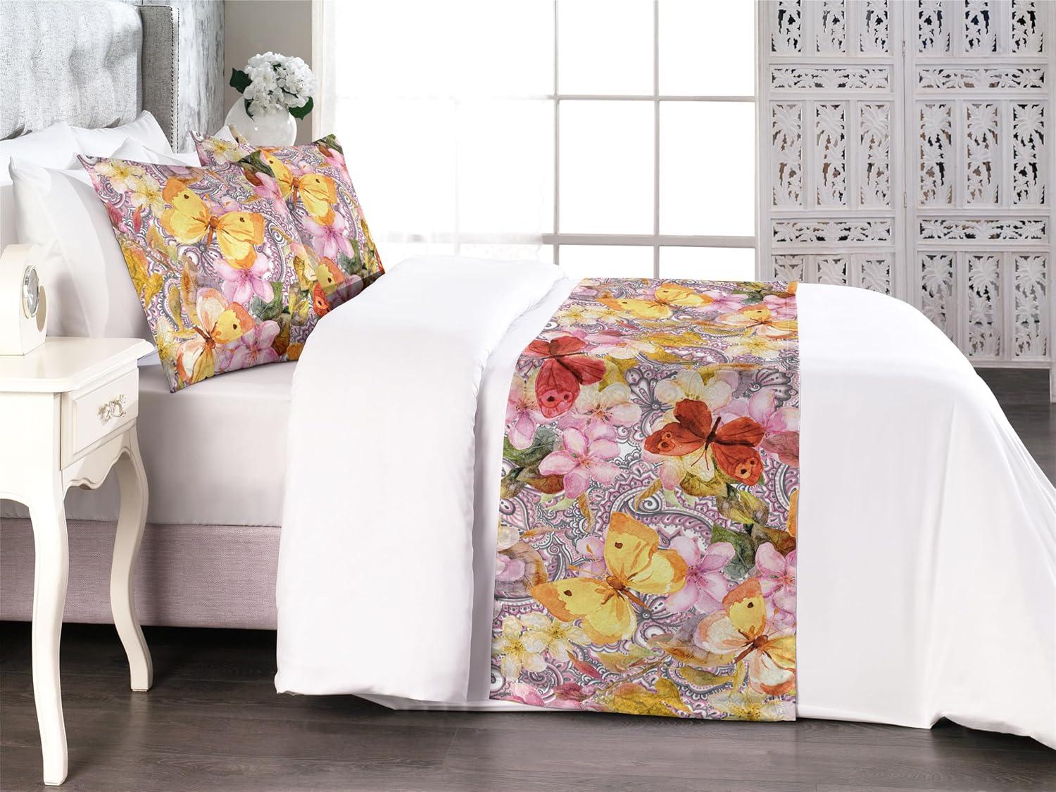 imageAmbesonne Floral Bed Runner Set Romantic Concept Art Featuring Rose Flowers Hearts Leaves Valentine Decorative Bedding Scarf and 2 Pillow Shams for Hotels Homes Queen Pastel Pink and Fern GreenPastel Yellow and Soft Pink