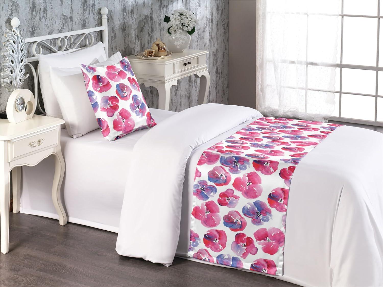 imageAmbesonne Floral Bed Runner Set Romantic Concept Art Featuring Rose Flowers Hearts Leaves Valentine Decorative Bedding Scarf and 2 Pillow Shams for Hotels Homes Queen Pastel Pink and Fern GreenDark Pink and Ceil Blue