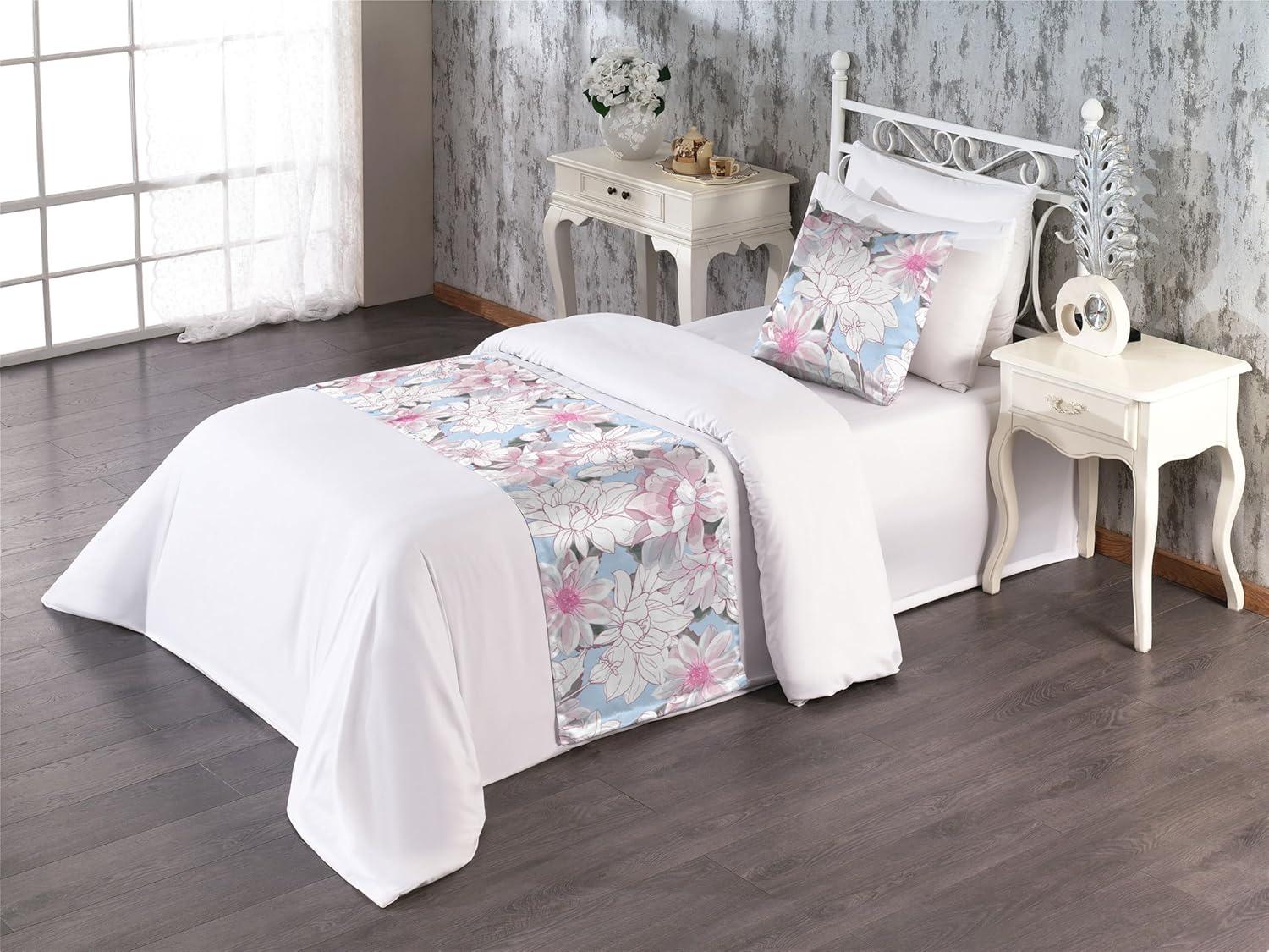 imageAmbesonne Floral Bed Runner Set Romantic Concept Art Featuring Rose Flowers Hearts Leaves Valentine Decorative Bedding Scarf and 2 Pillow Shams for Hotels Homes Queen Pastel Pink and Fern GreenOff White Pink Soft Blue
