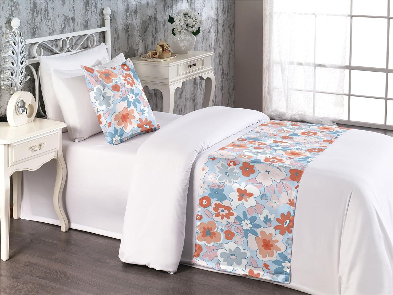 imageAmbesonne Floral Bed Runner Set Romantic Concept Art Featuring Rose Flowers Hearts Leaves Valentine Decorative Bedding Scarf and 2 Pillow Shams for Hotels Homes Queen Pastel Pink and Fern GreenCinnamon Soft Blue Blush