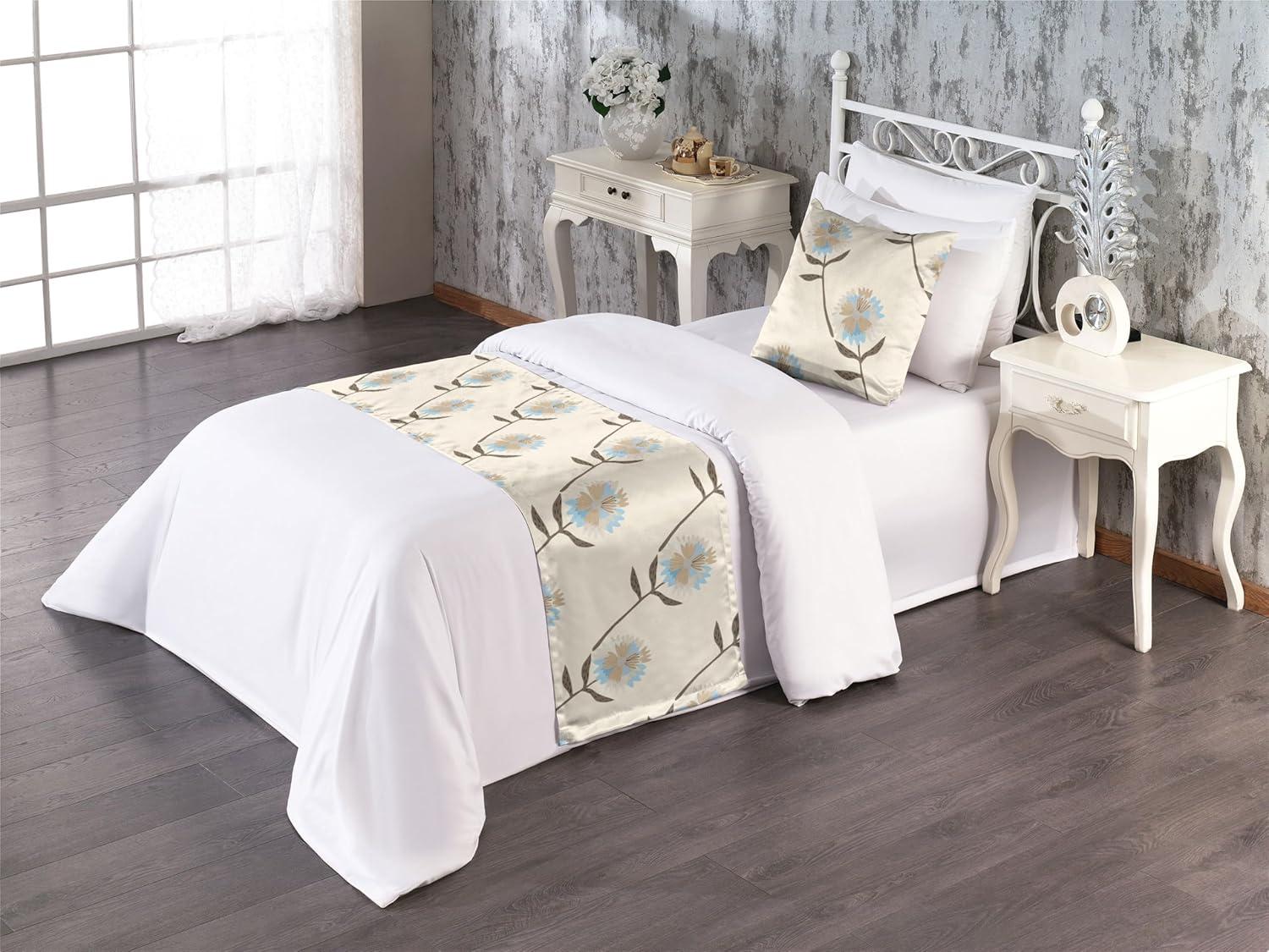 imageAmbesonne Floral Bed Runner Set Romantic Concept Art Featuring Rose Flowers Hearts Leaves Valentine Decorative Bedding Scarf and 2 Pillow Shams for Hotels Homes Queen Pastel Pink and Fern GreenBeige Cocoa Soft Blue