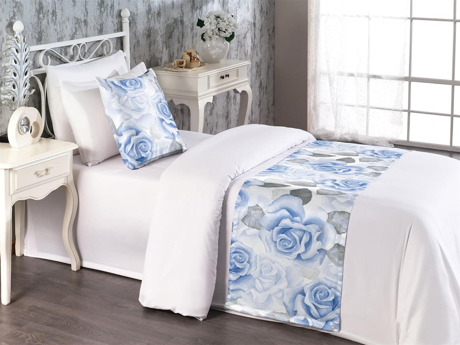 imageAmbesonne Floral Bed Runner Set Romantic Concept Art Featuring Rose Flowers Hearts Leaves Valentine Decorative Bedding Scarf and 2 Pillow Shams for Hotels Homes Queen Pastel Pink and Fern GreenPale Ceil Blue White and Grey