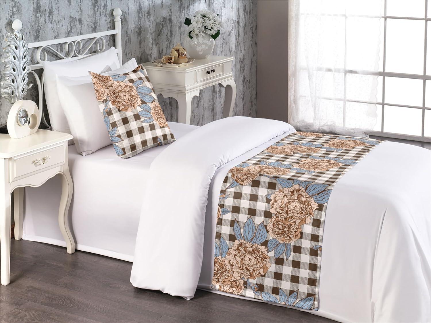 imageAmbesonne Floral Bed Runner Set Romantic Concept Art Featuring Rose Flowers Hearts Leaves Valentine Decorative Bedding Scarf and 2 Pillow Shams for Hotels Homes Queen Pastel Pink and Fern GreenPale Caramel and Slate Blue