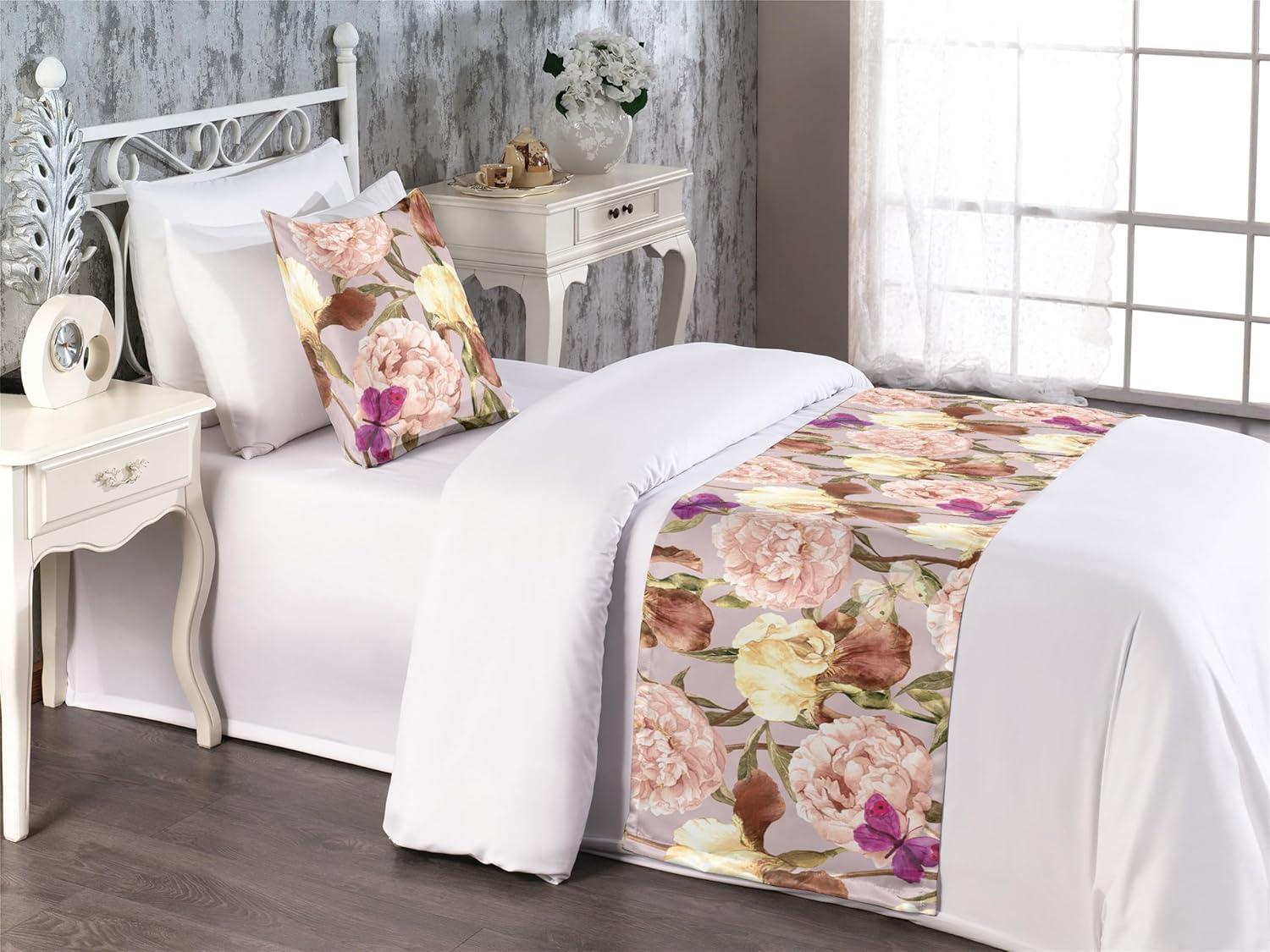 imageAmbesonne Floral Bed Runner Set Romantic Concept Art Featuring Rose Flowers Hearts Leaves Valentine Decorative Bedding Scarf and 2 Pillow Shams for Hotels Homes Queen Pastel Pink and Fern GreenPale Fuchsia Sand Brown